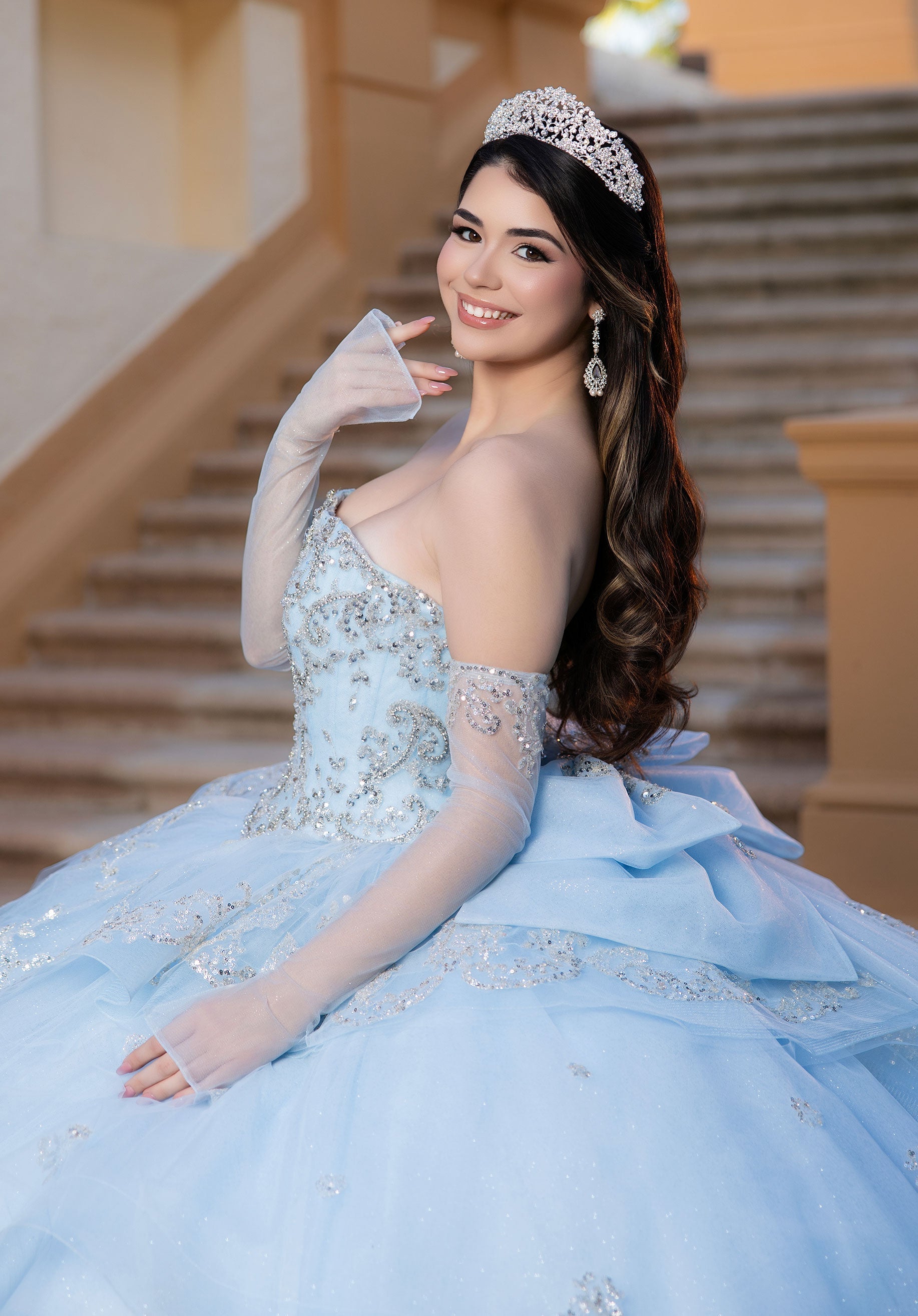 Off-the-Shoulder Floor-Length Tulle Quinceanera Ball Gown MGNY 4080070