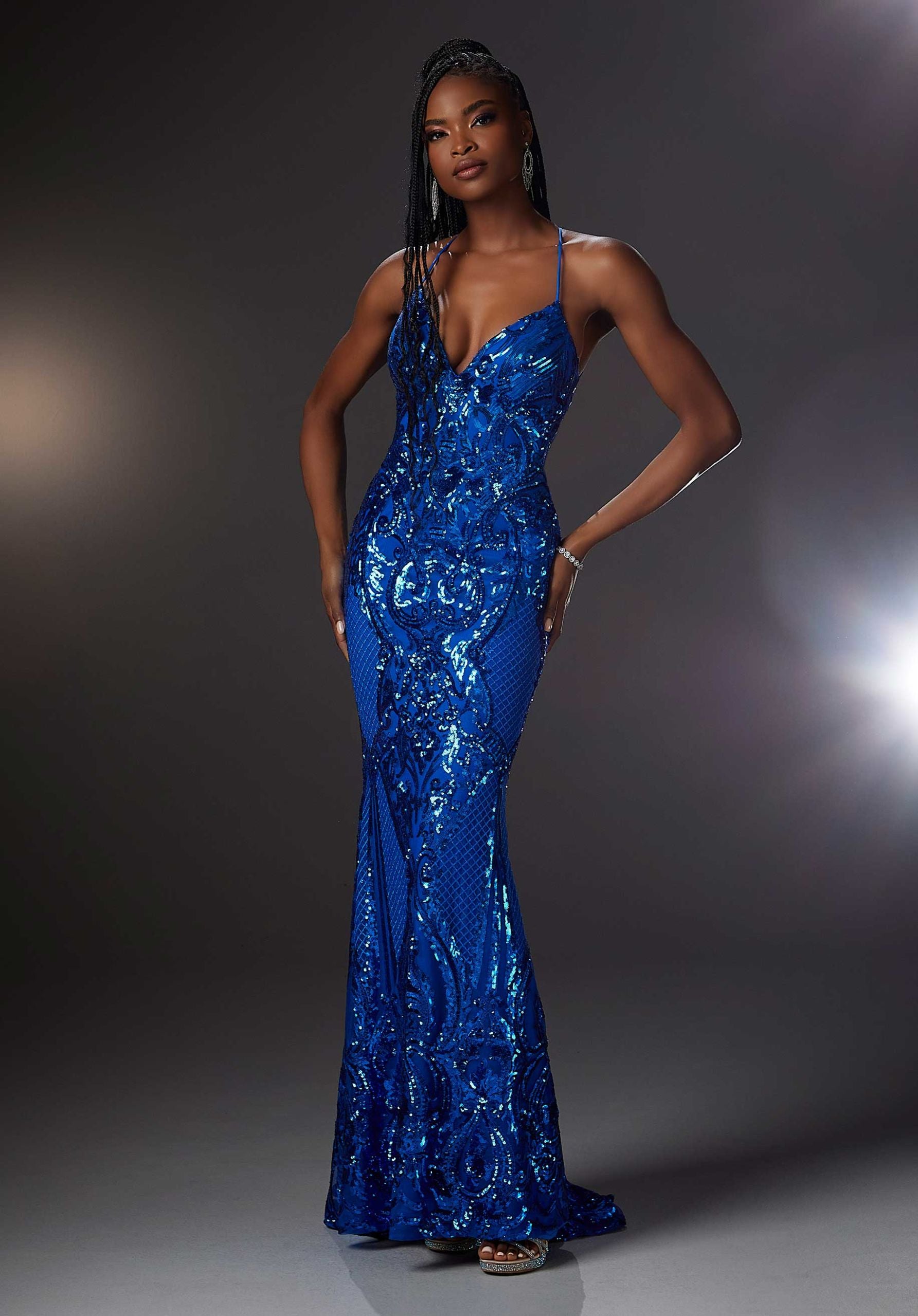 MGNY Madeline Gardner New York 43032 Long Fitted Formal Pattern Prom Dress