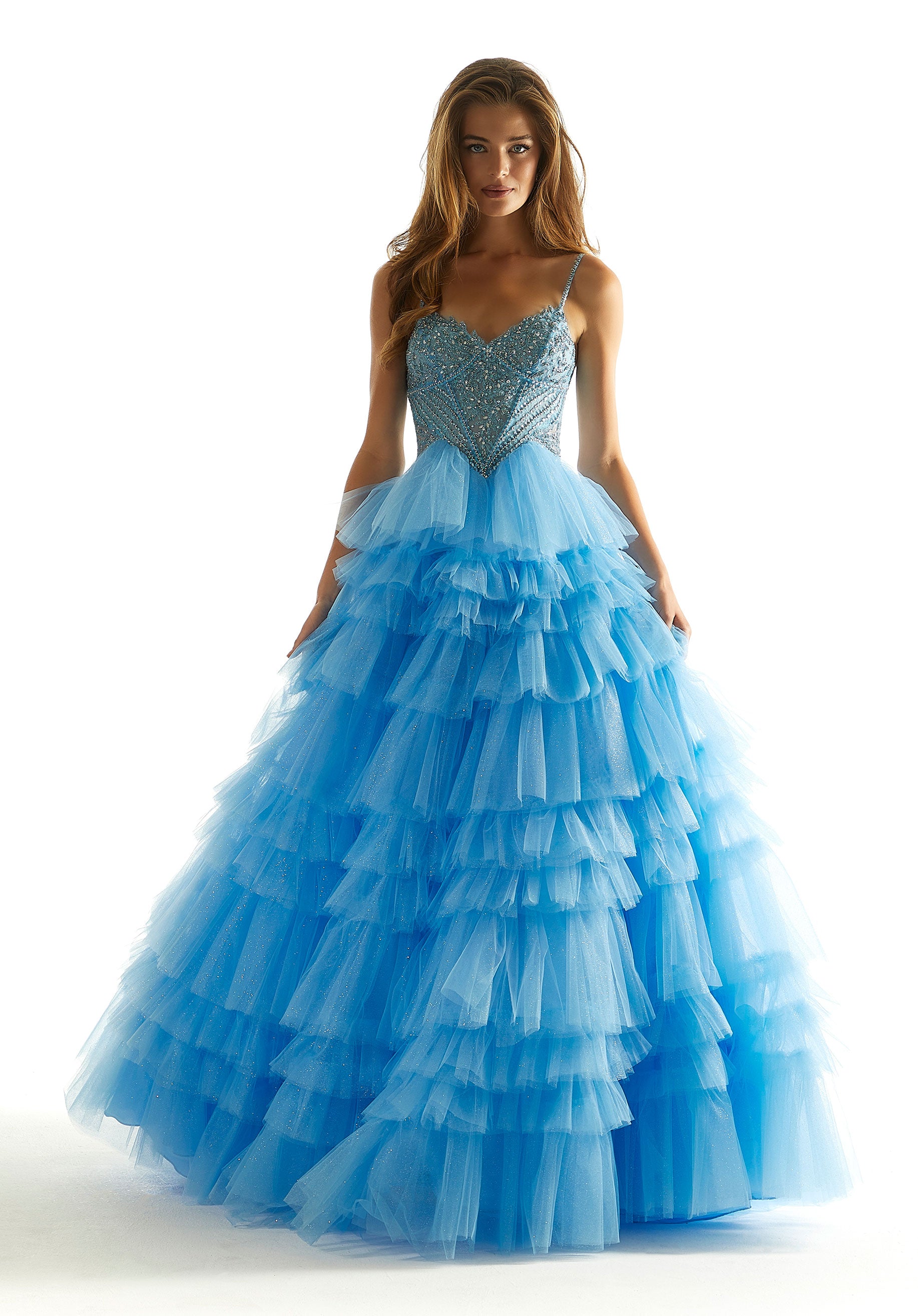 Prom Dresses Long A line Tiered Formal Prom Dress French Blue