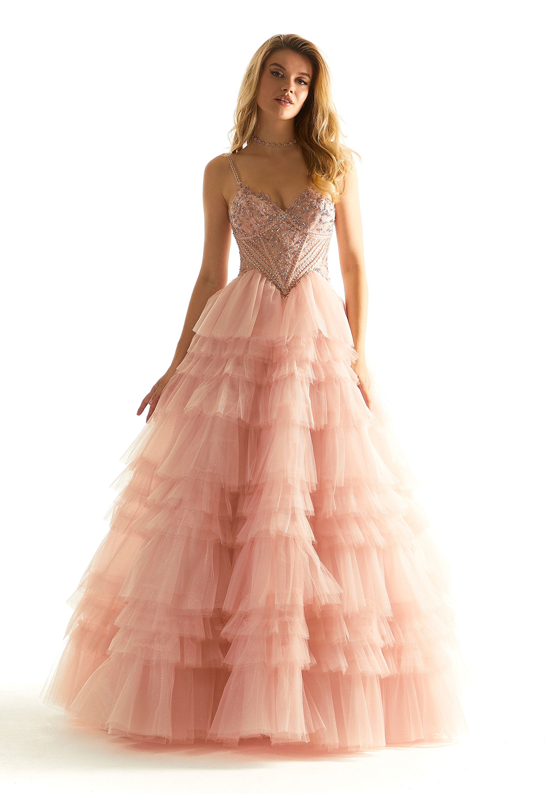 Prom Dresses Long A line Tiered Formal Prom Dress Blush