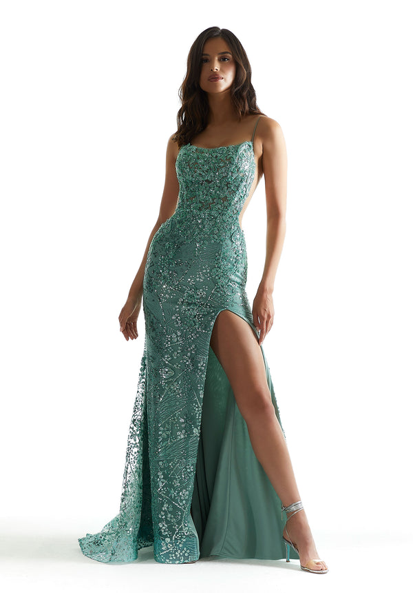 Morilee Prom 49006 Beaded Long Formal Glitter Slit Prom Dress