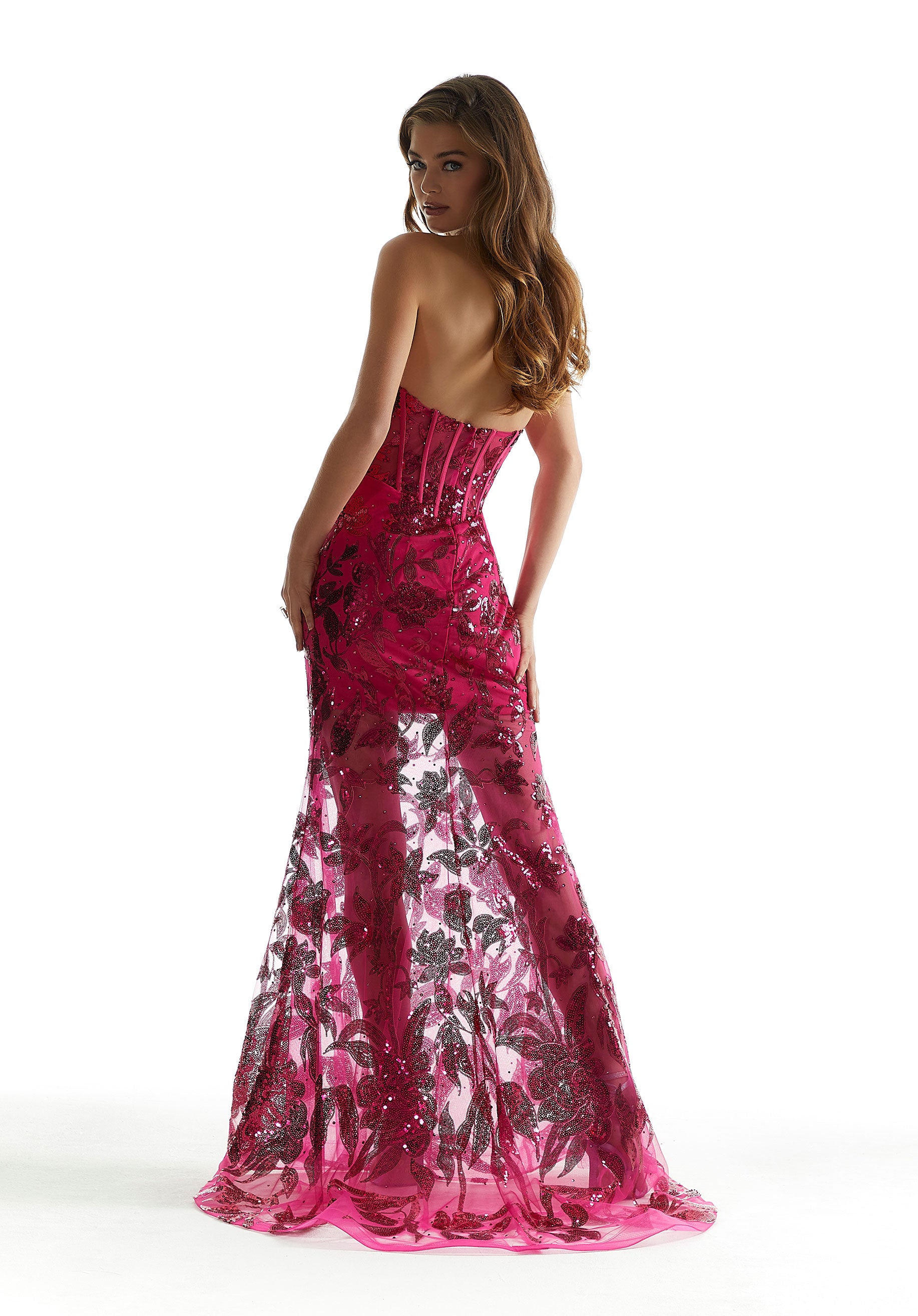 Prom Dresses Long Formal Floral Sequin Prom Dress Fuchsia