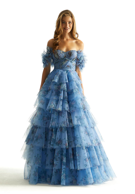 Prom Dresses Long Ball Gown Floral Ruffle Prom Dress French Blue