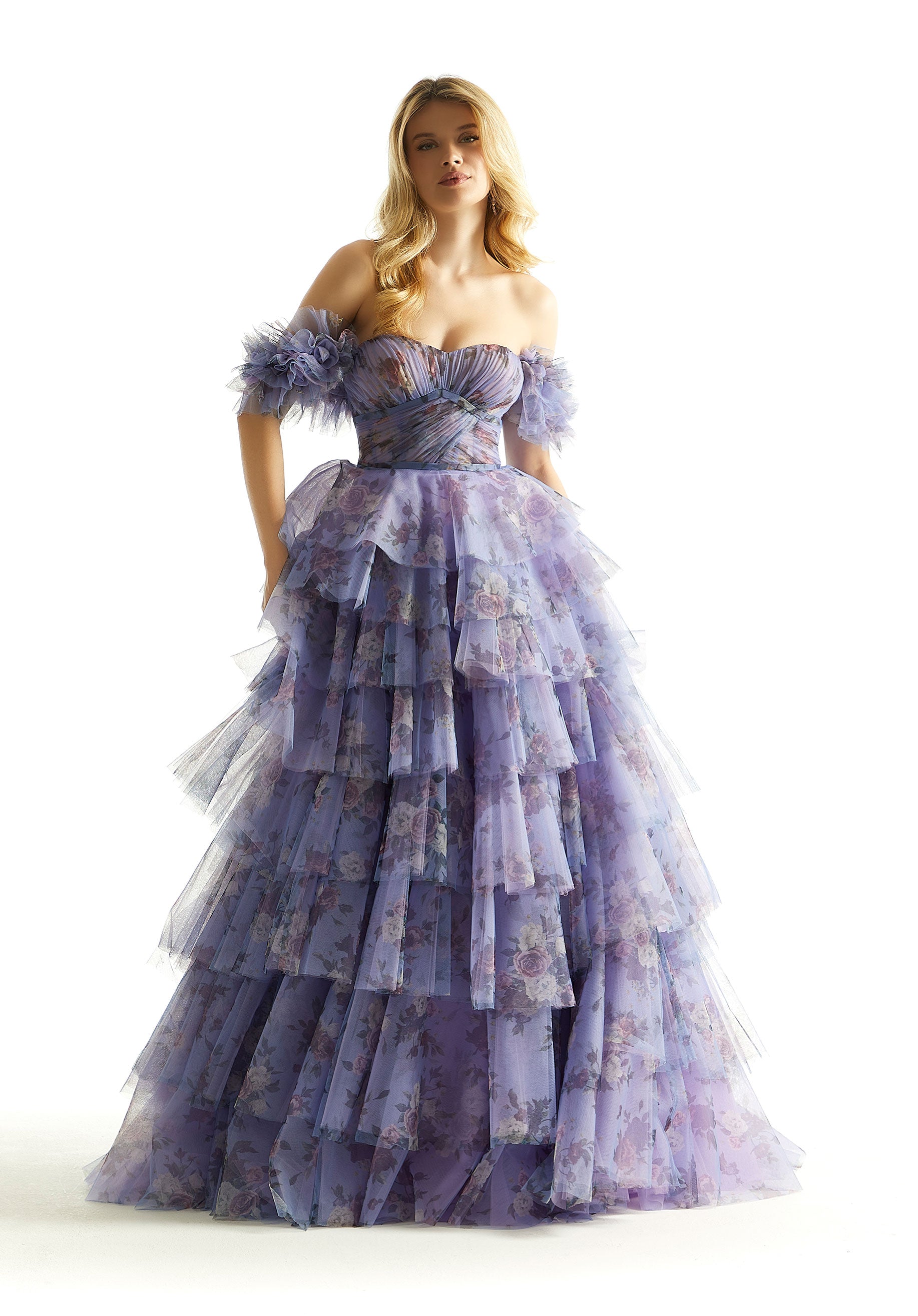 Prom Dresses Long Ball Gown Floral Ruffle Prom Dress Orchid