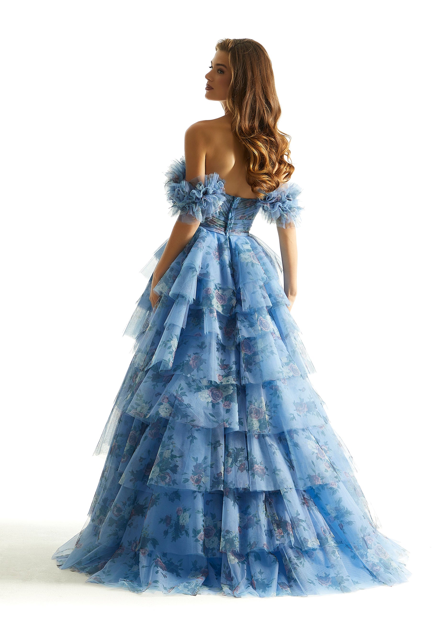 Prom Dresses Long Ball Gown Floral Ruffle Prom Dress French Blue