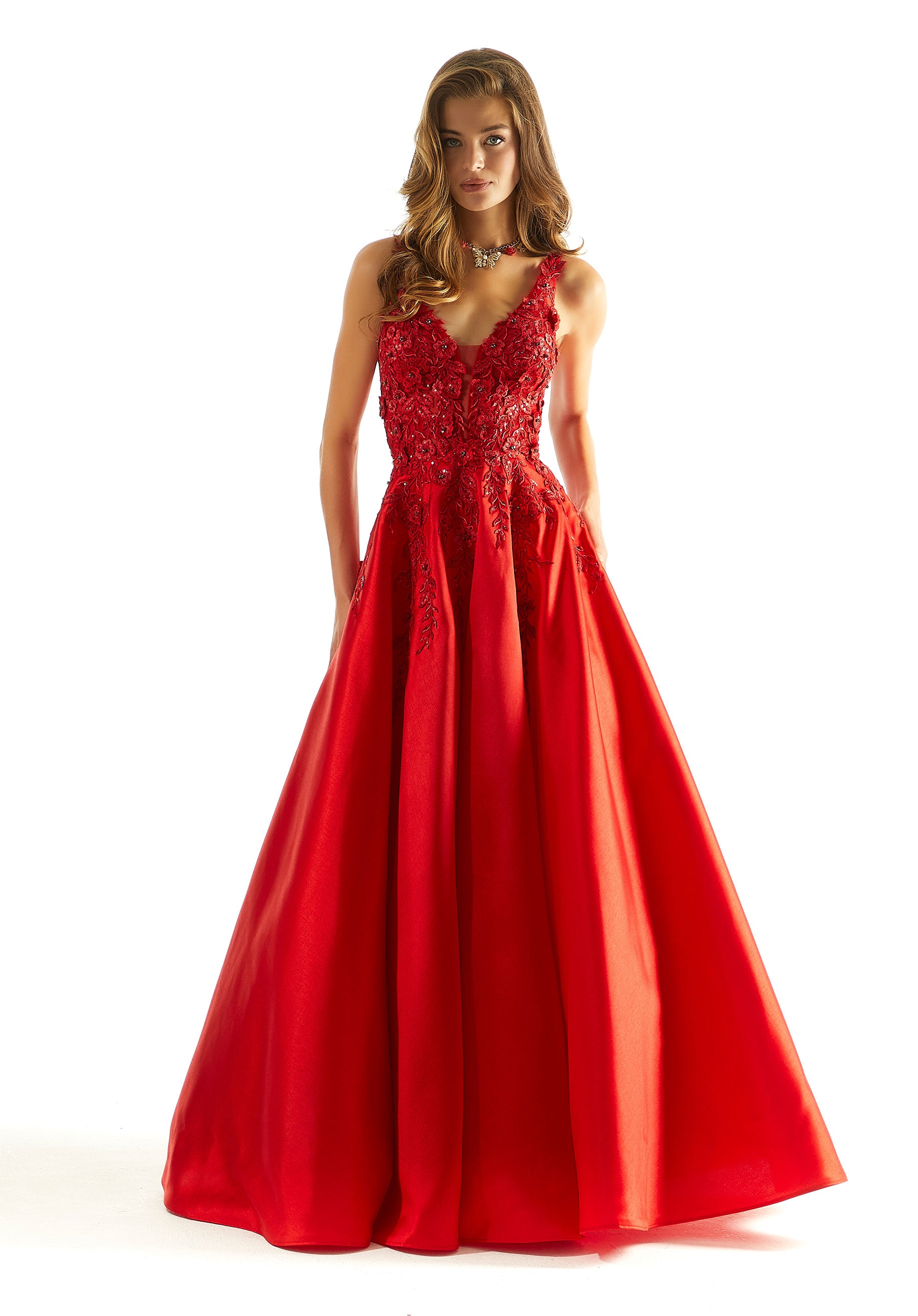 Prom Dresses Floral A Line Long Prom Dress Red