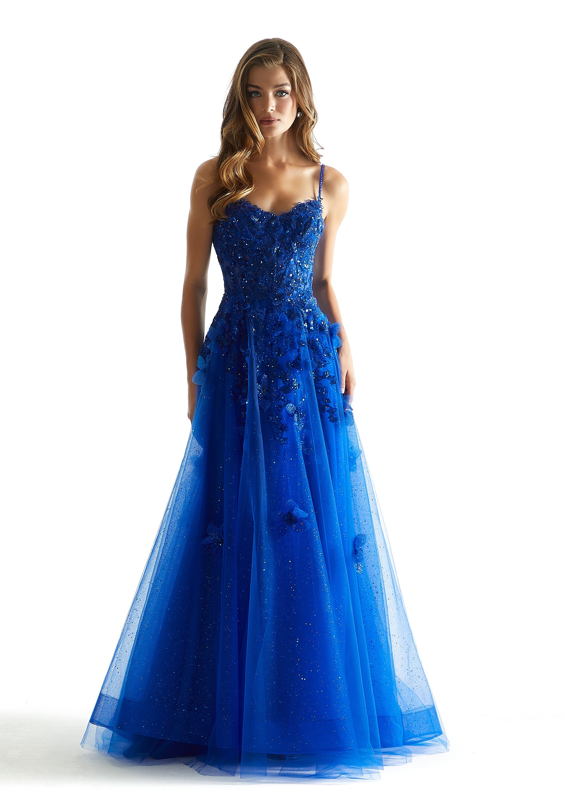MGNY Madeline Gardner New York 49049 Long Formal 3D Floral A Line Prom Dress