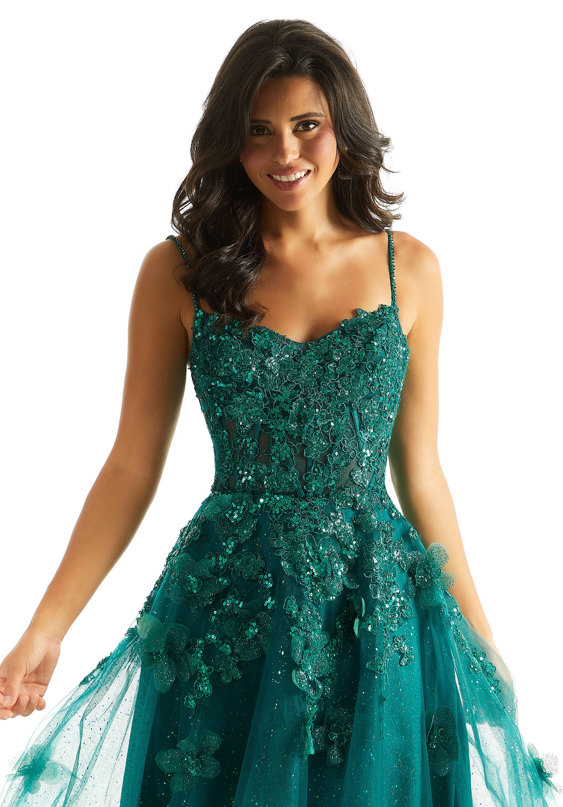 Prom Dresses Long Formal 3D Floral A Line Prom Dress Emerald