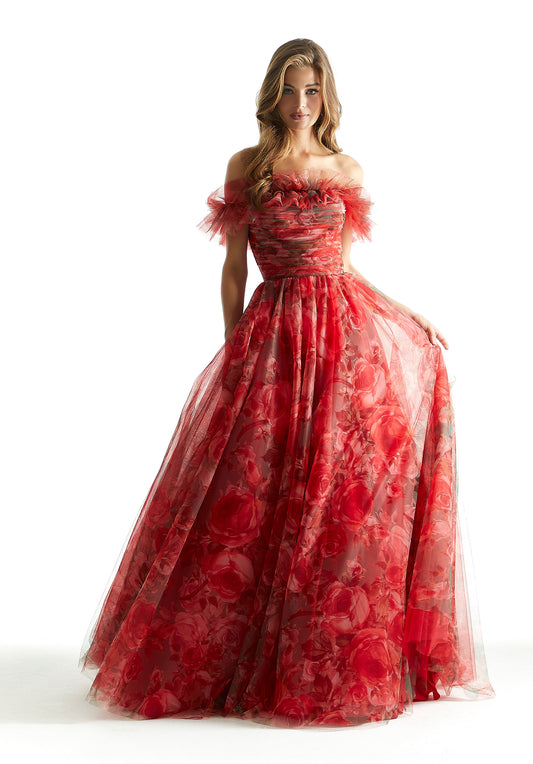 Prom Dresses Long Ball Gown Floral Print Prom Dress Red/Multi