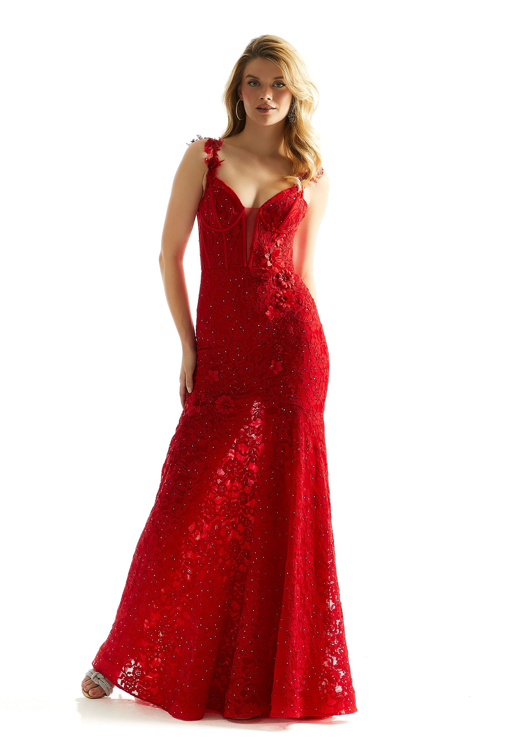 Prom Dresses Formal Long Mermaid Beaded Lace Prom Dress Red
