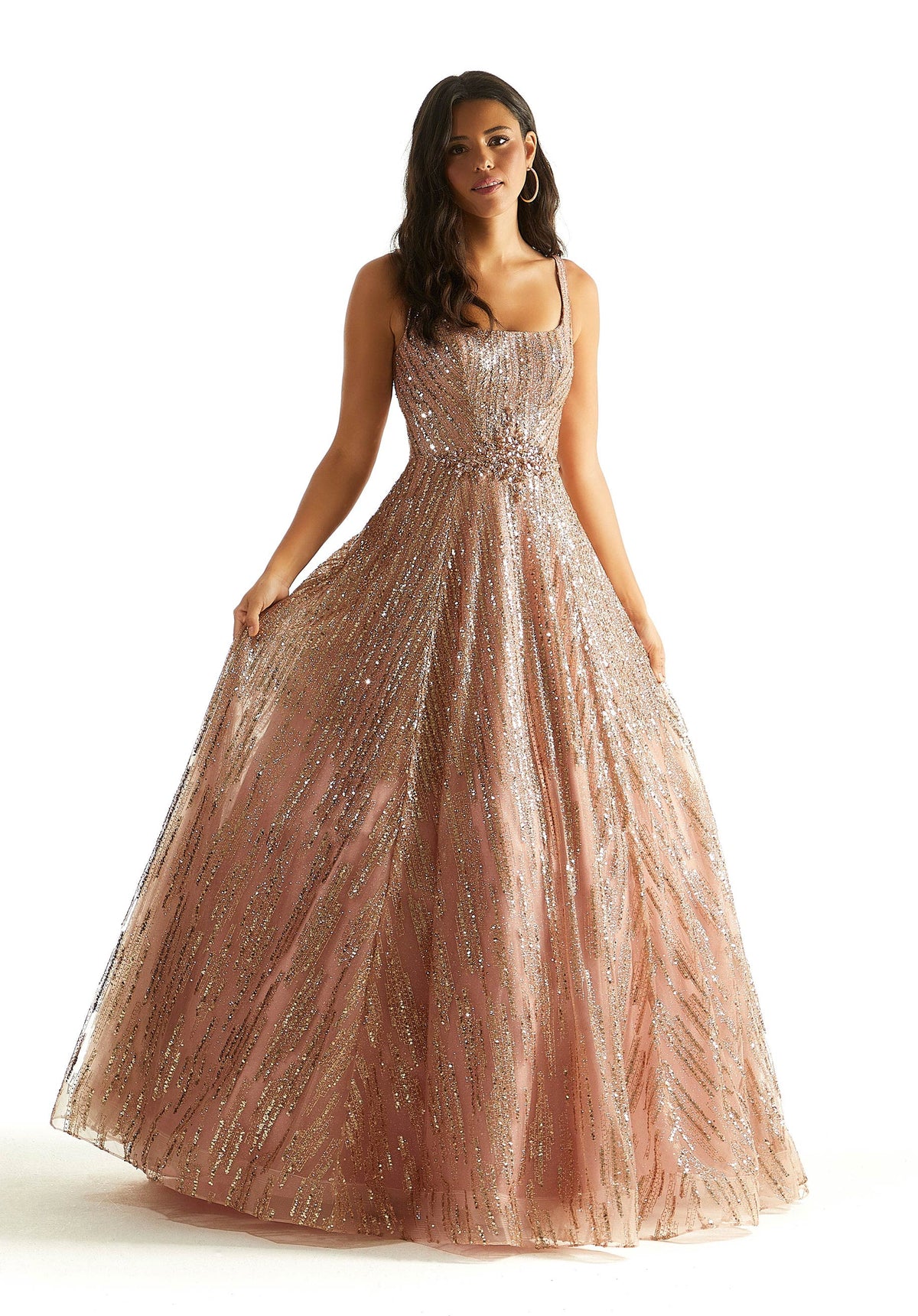 Prom Dresses Long Sequin Ball Gown Glitter Prom Dress Rose Gold