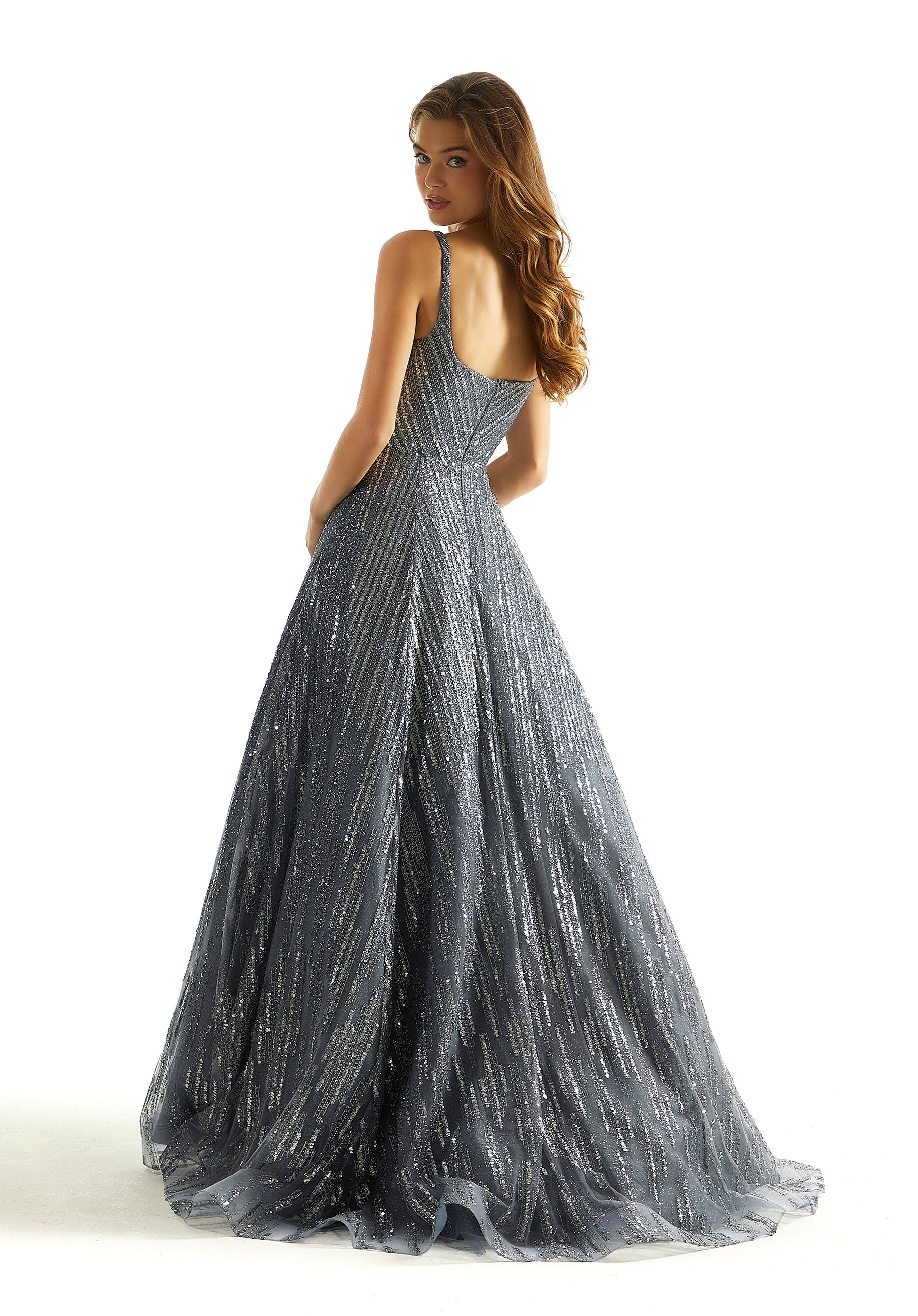 Prom Dresses Long Sequin Ball Gown Glitter Prom Dress Gunmetal