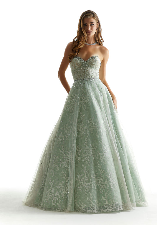 Prom Dresses Glitter Long Ball Gown Beaded Prom Dress Ivory/Sage