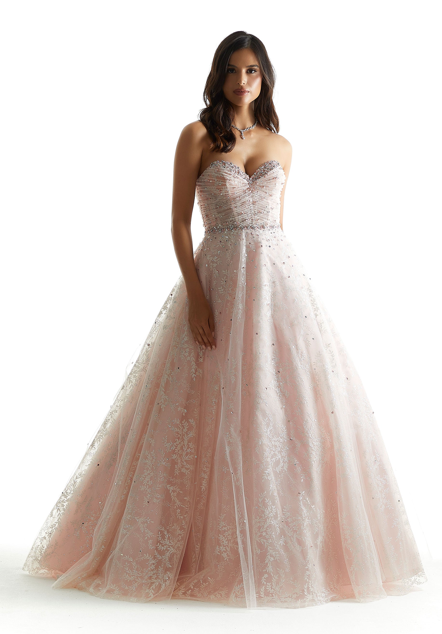 Prom Dresses Glitter Long Ball Gown Beaded Prom Dress Blush/Champagne