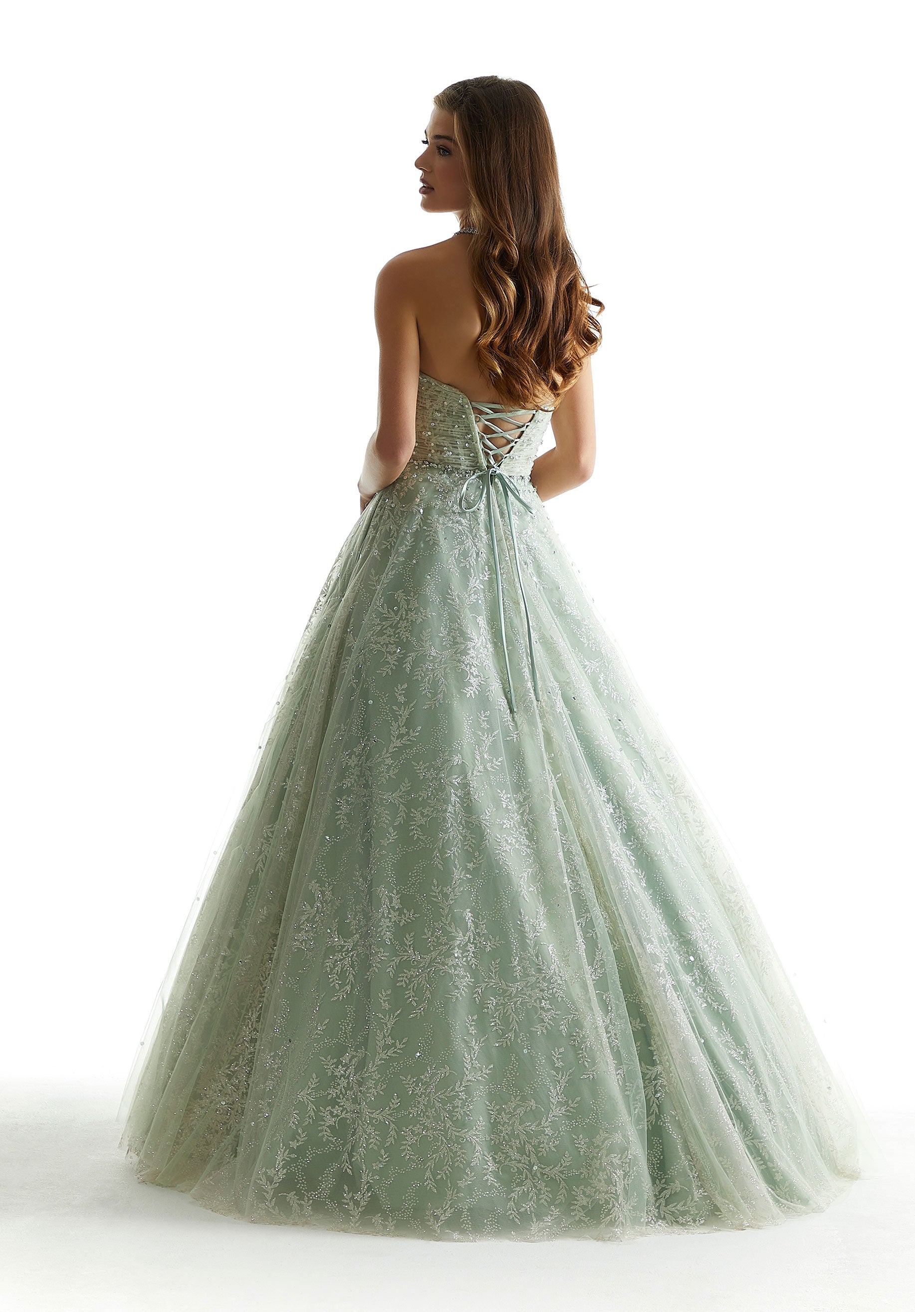Prom Dresses Glitter Long Ball Gown Beaded Prom Dress Ivory/Sage