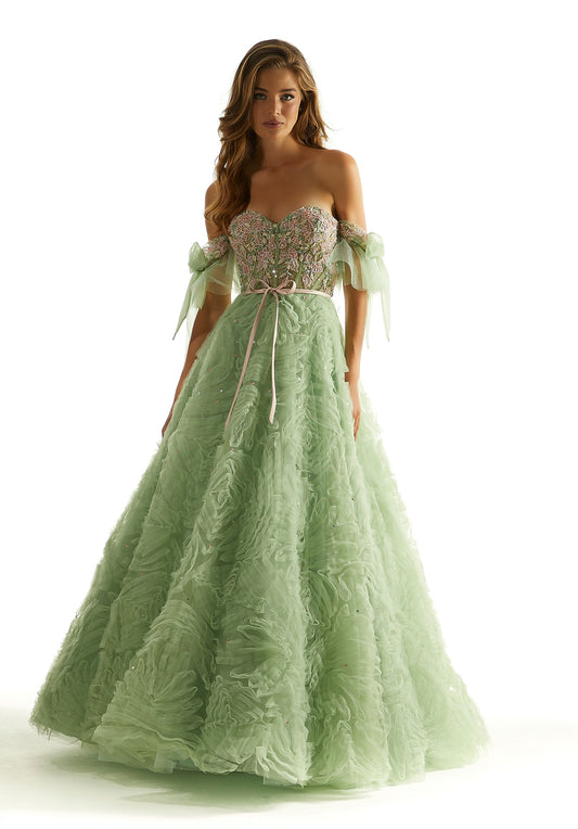 Prom Dresses Long Ball Gown Ruffled Prom Dress Sage/Champagne