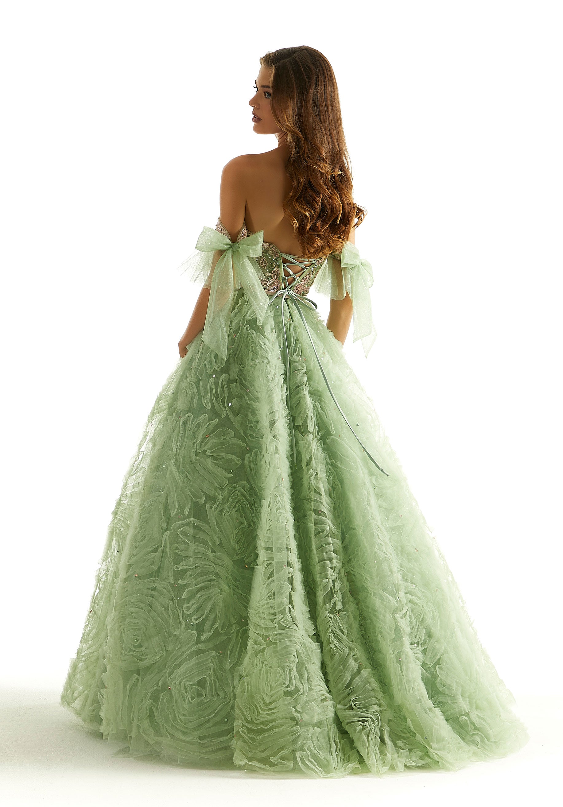 Prom Dresses Long Ball Gown Ruffled Prom Dress Sage/Champagne