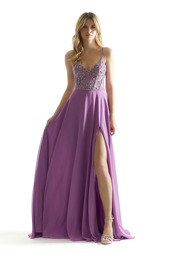 Morilee Prom 49070 A Line Long Formal Corset Beaded Prom Dress
