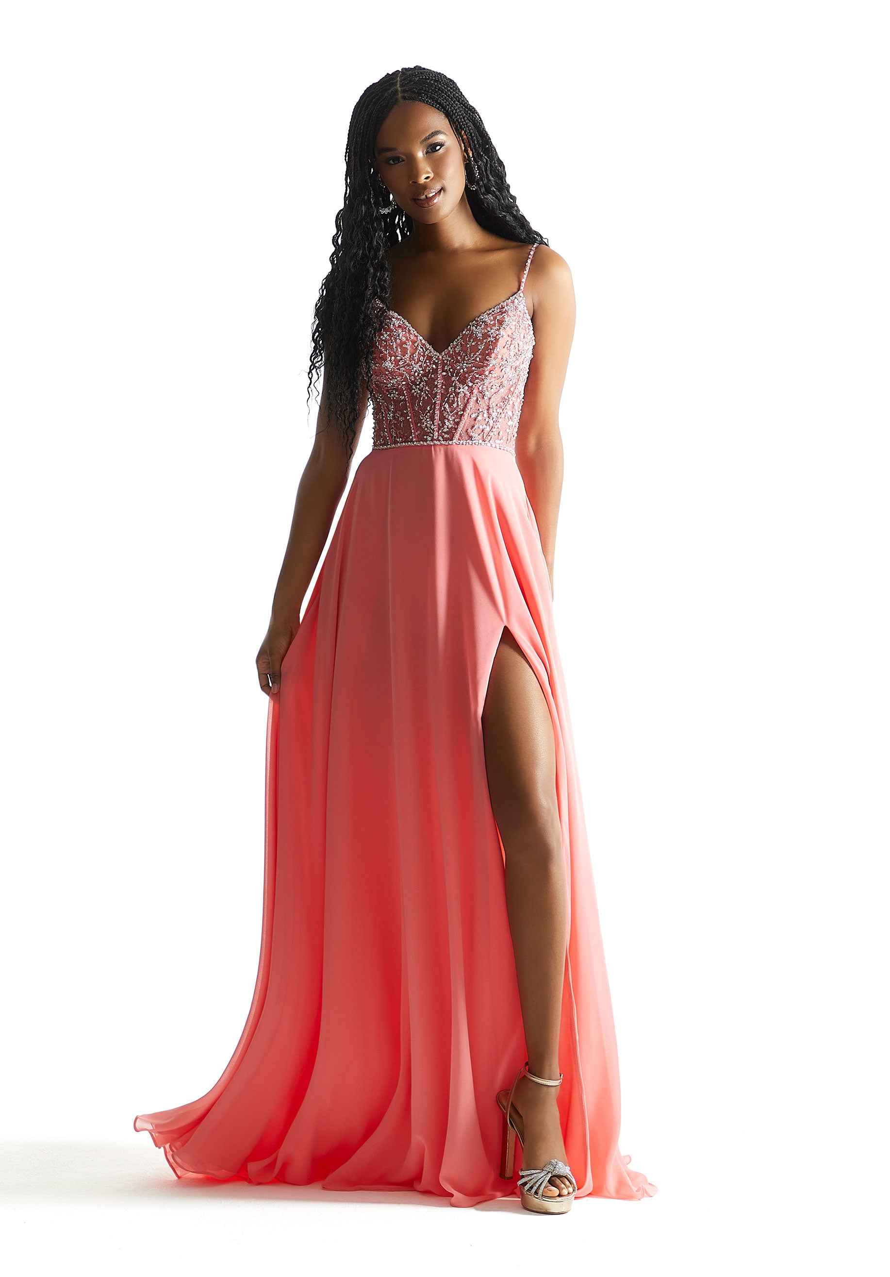 Prom Dresses A Line Long Formal Corset Beaded Prom Dress Cantaloupe