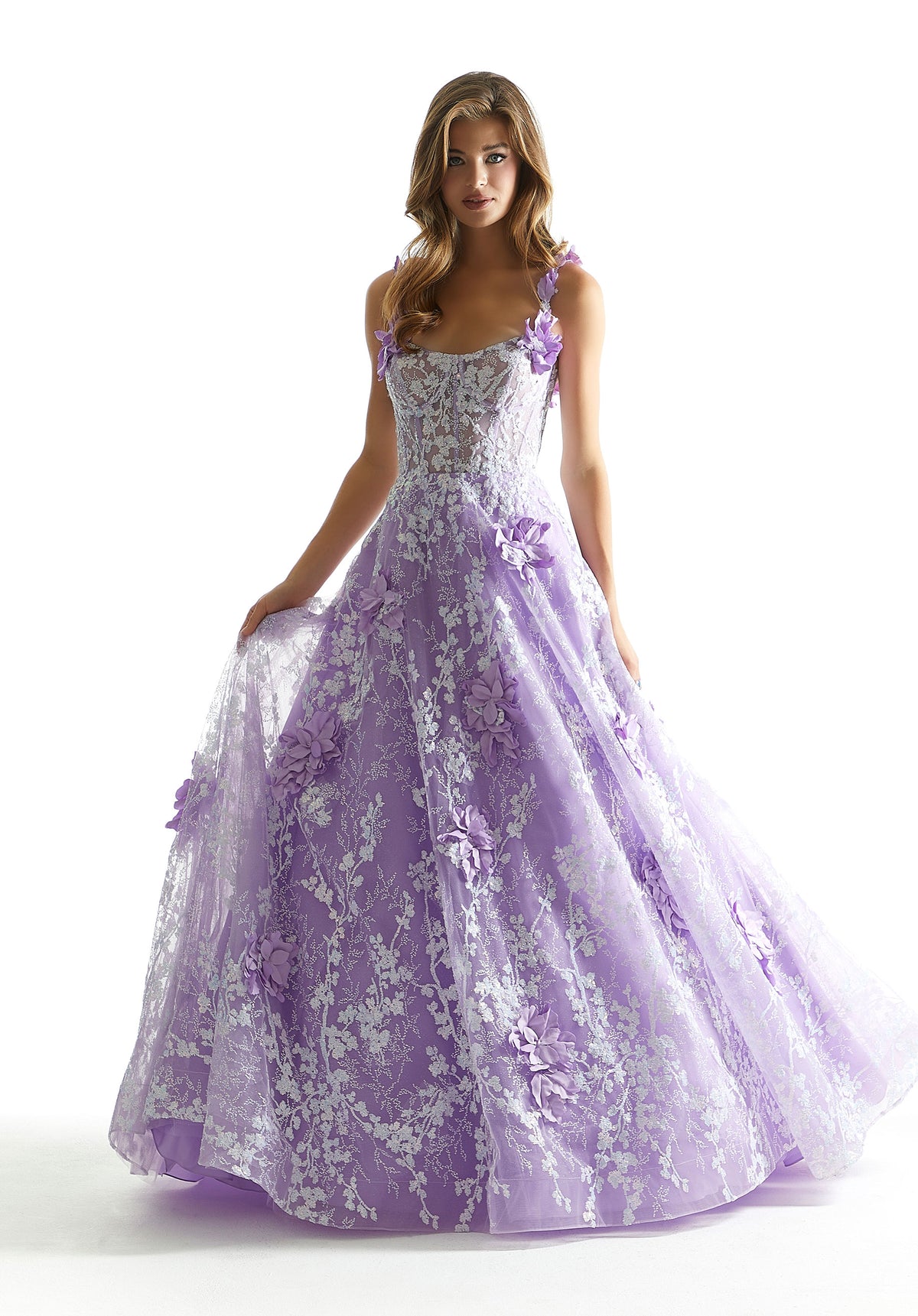Prom Dresses Sequin Long Ball Gown Floral Prom Dress Orchid
