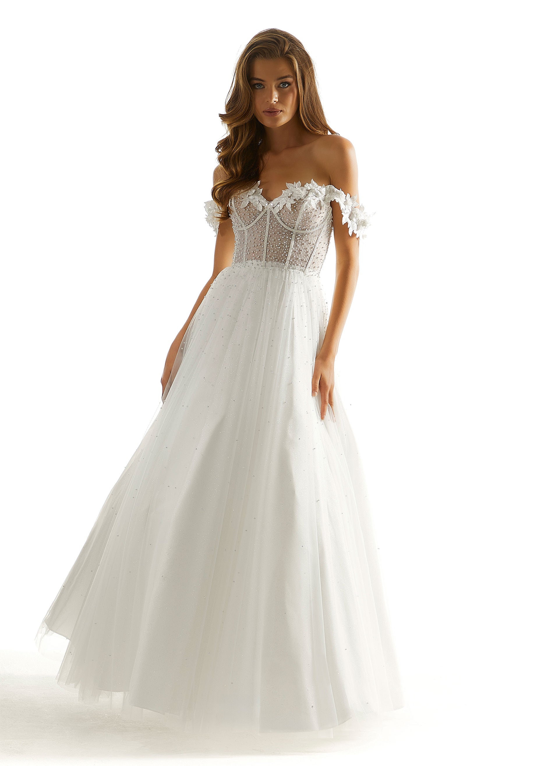 Wedding Dresses A Line Long Beaded Wedding Dress White