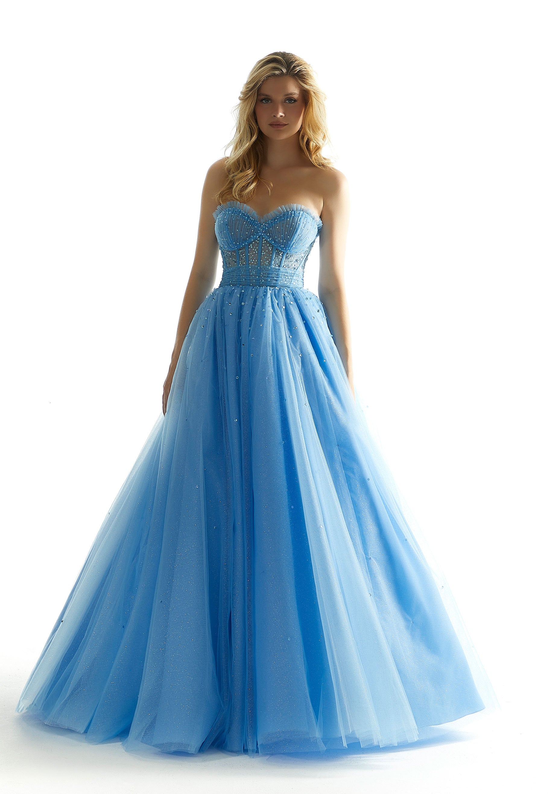 Prom Dresses Beaded Long Ball Gown Formal Prom Dress Light Blue/French Blue