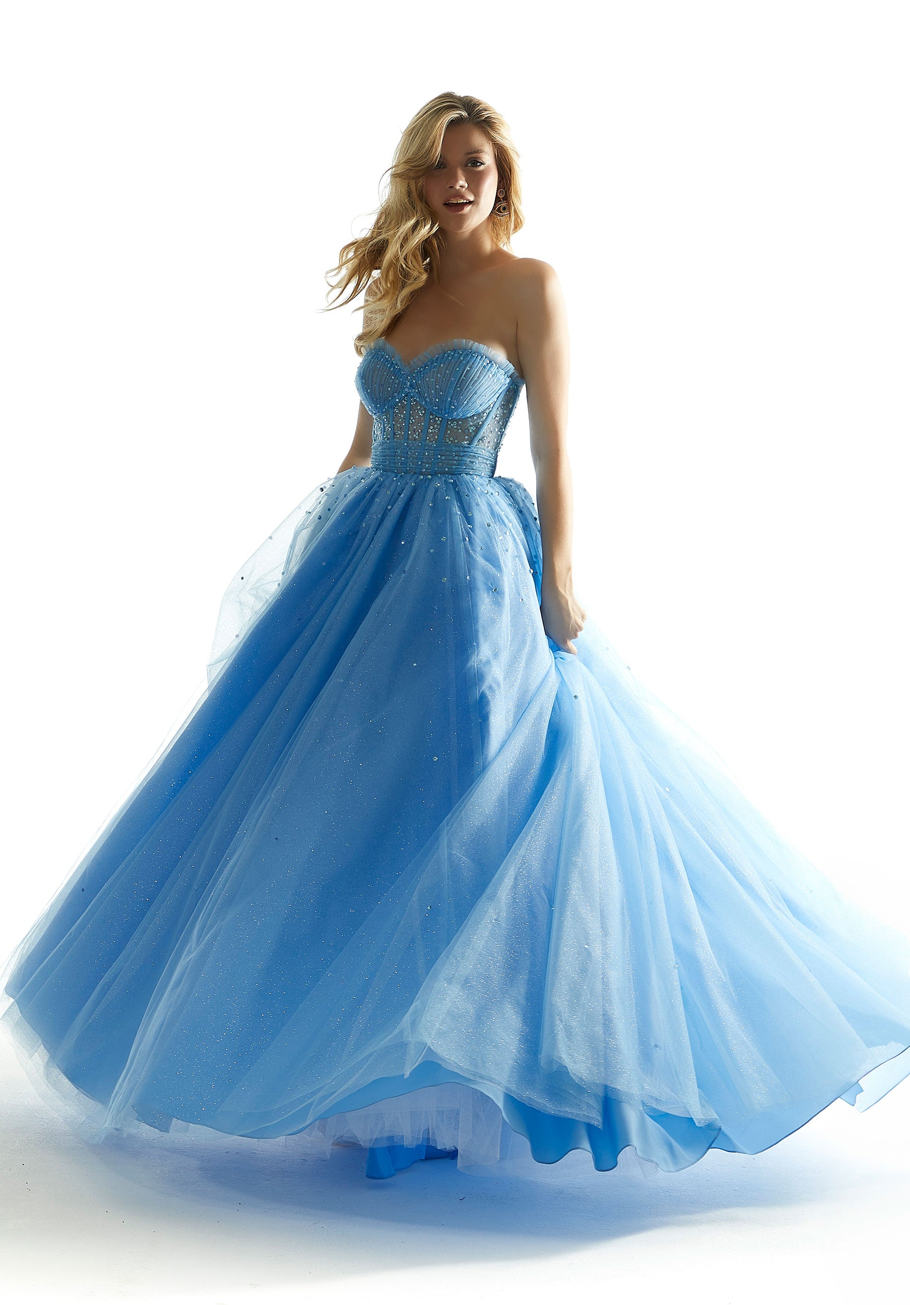 Prom Dresses Beaded Long Ball Gown Formal Prom Dress Light Blue/French Blue