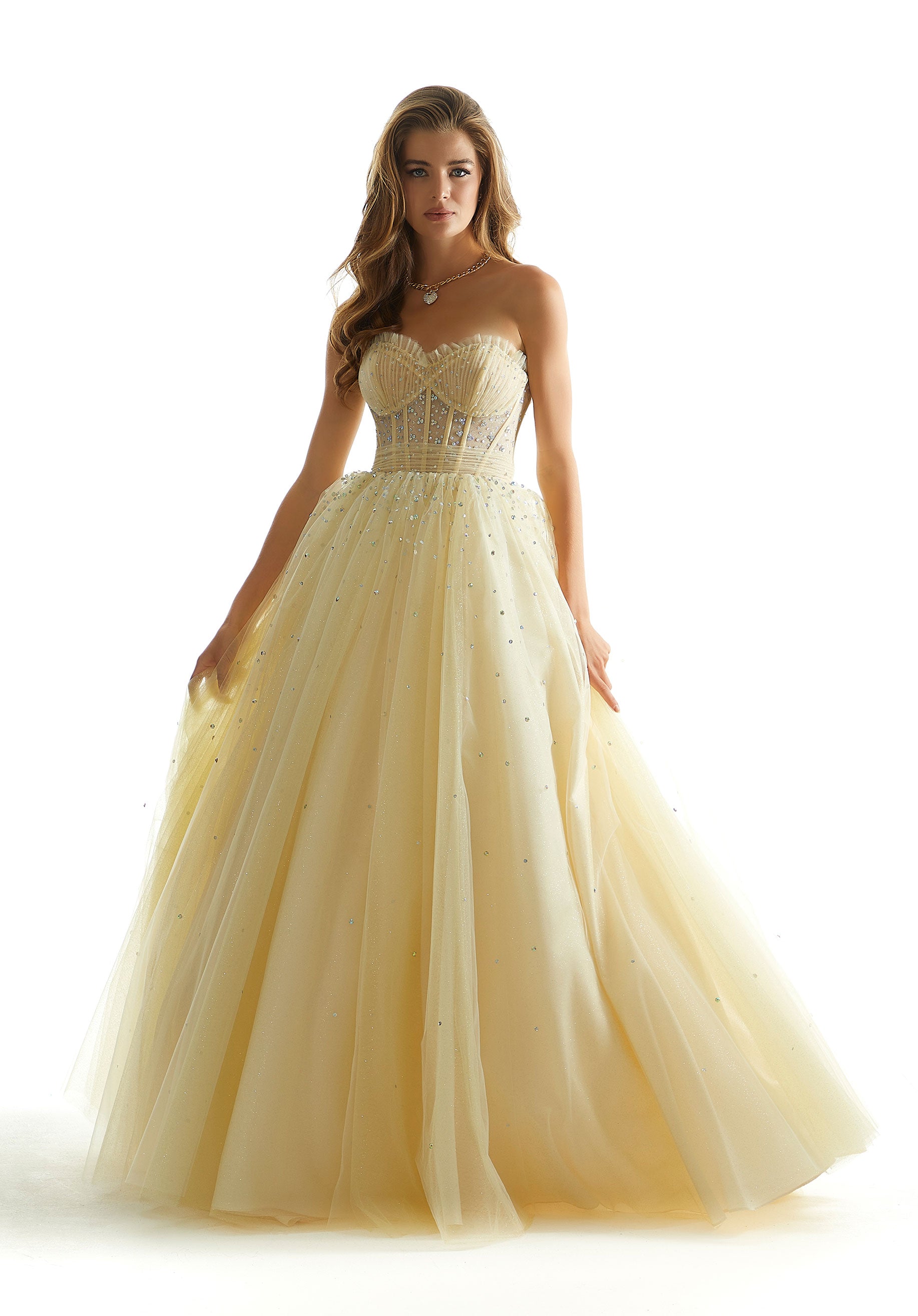 Prom Dresses Beaded Long Ball Gown Formal Prom Dress Lemonade/Champagne