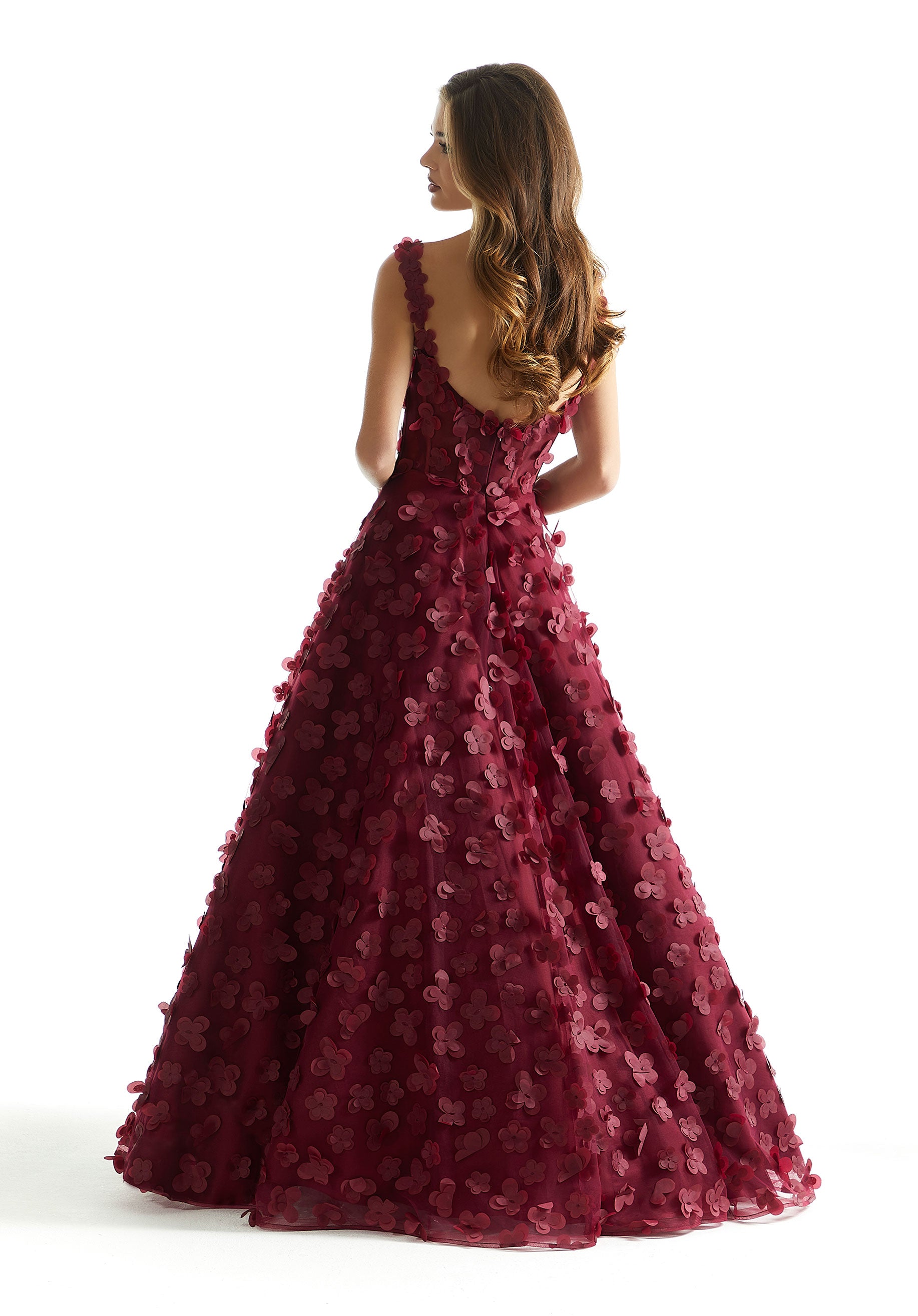 Prom Dresses Long Formal A Line Floral Applique Prom Dress Wine