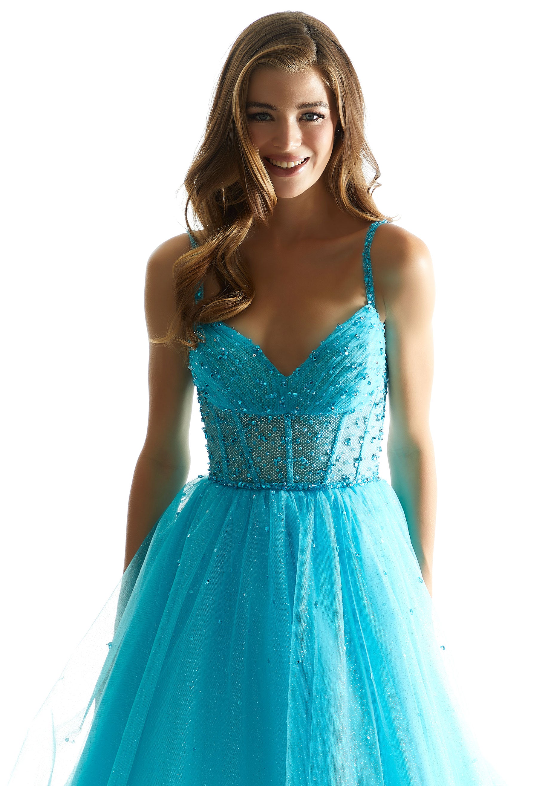 Prom Dresses Long Ball Gown Glitter Corset Prom Dress Scuba Blue