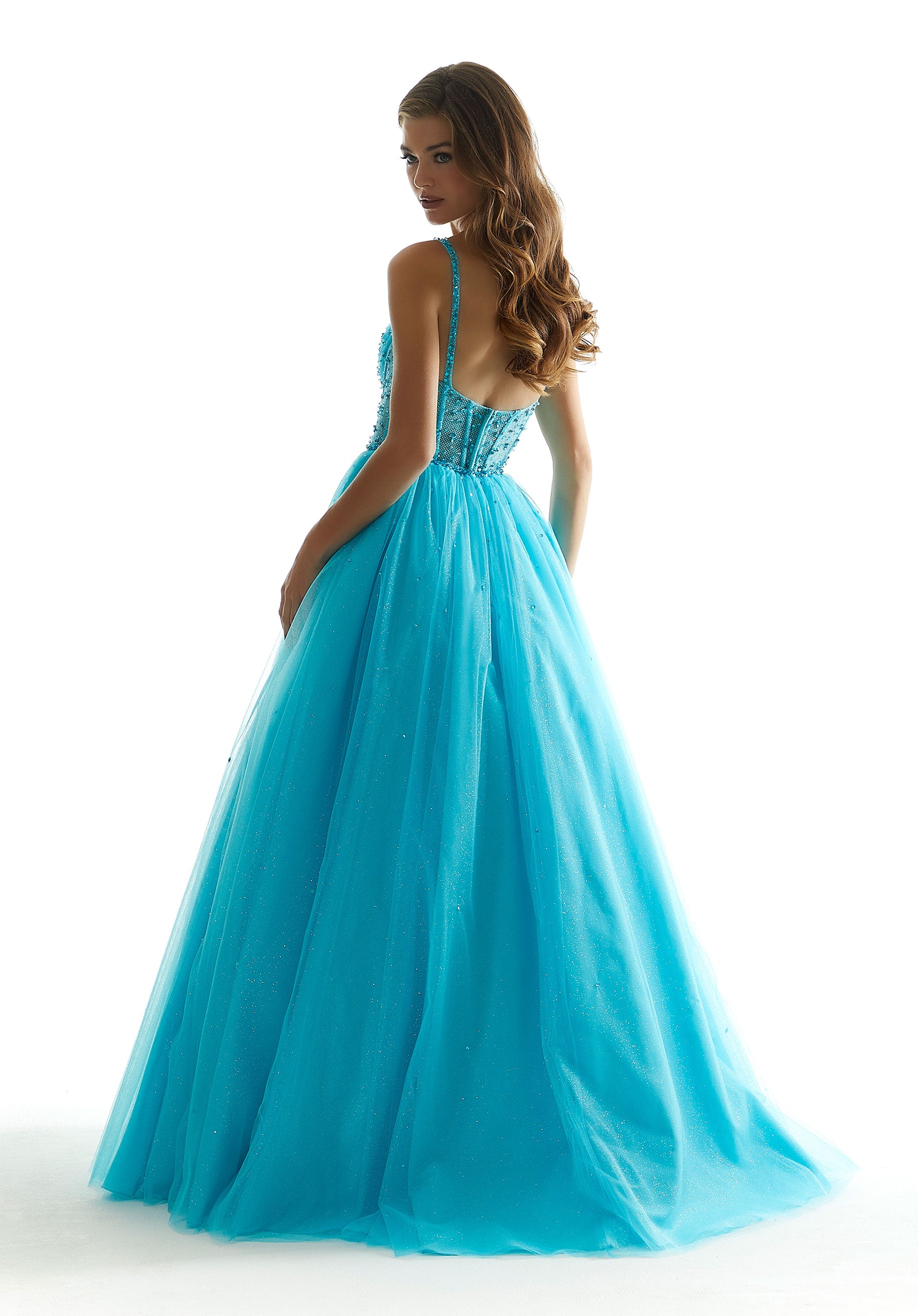 Prom Dresses Long Ball Gown Glitter Corset Prom Dress Scuba Blue