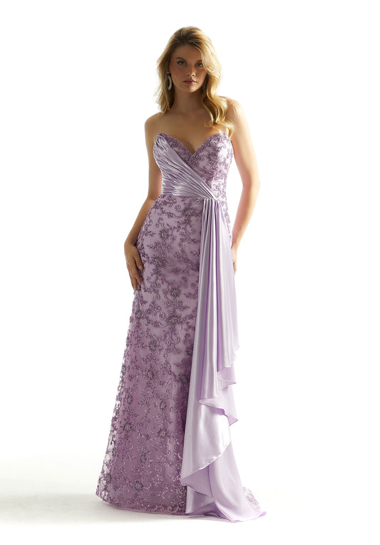 Prom Dresses Long Fitted Formal Beaded Lace Prom Dress Light Purple