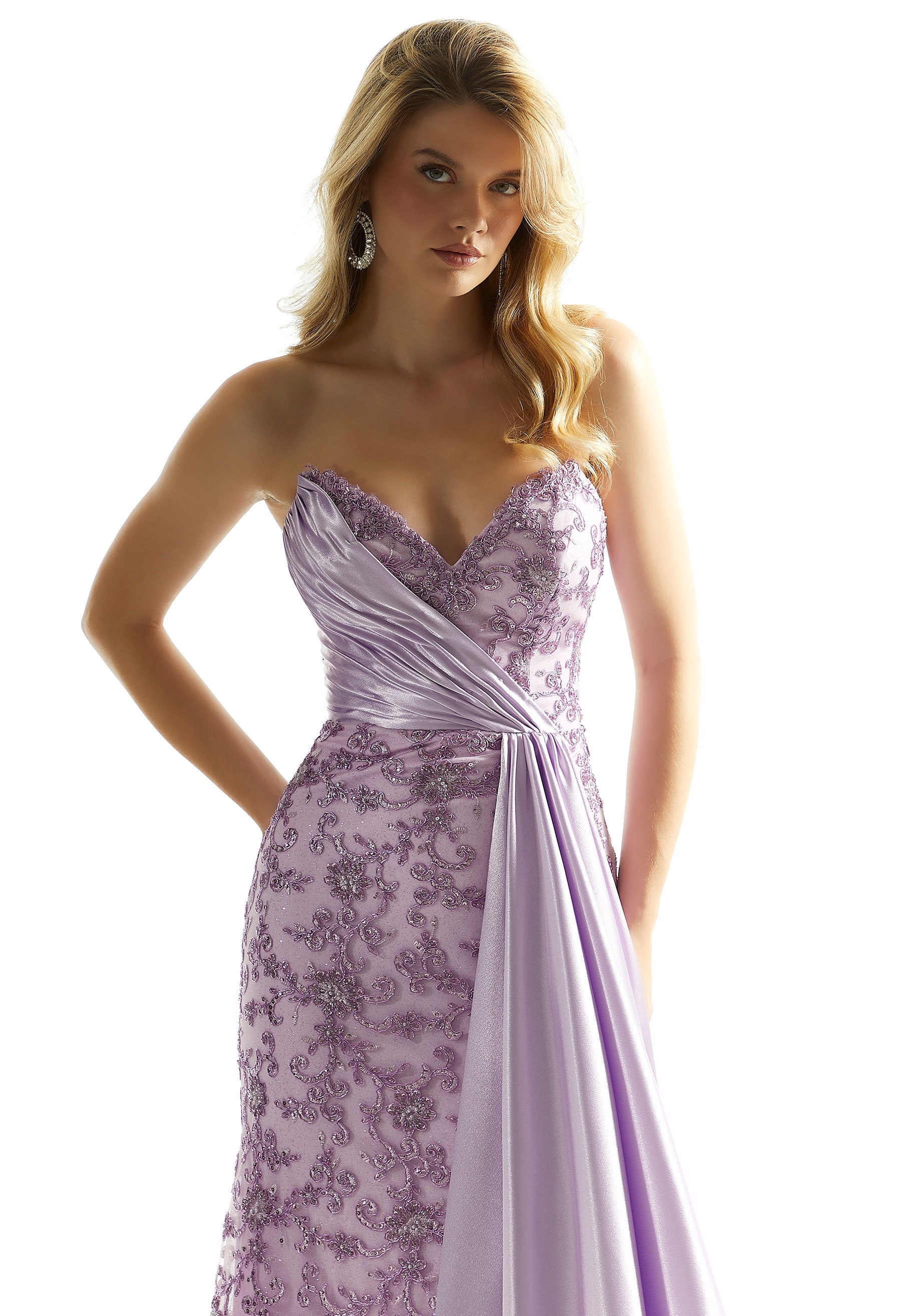 Prom Dresses Long Fitted Formal Beaded Lace Prom Dress Light Purple