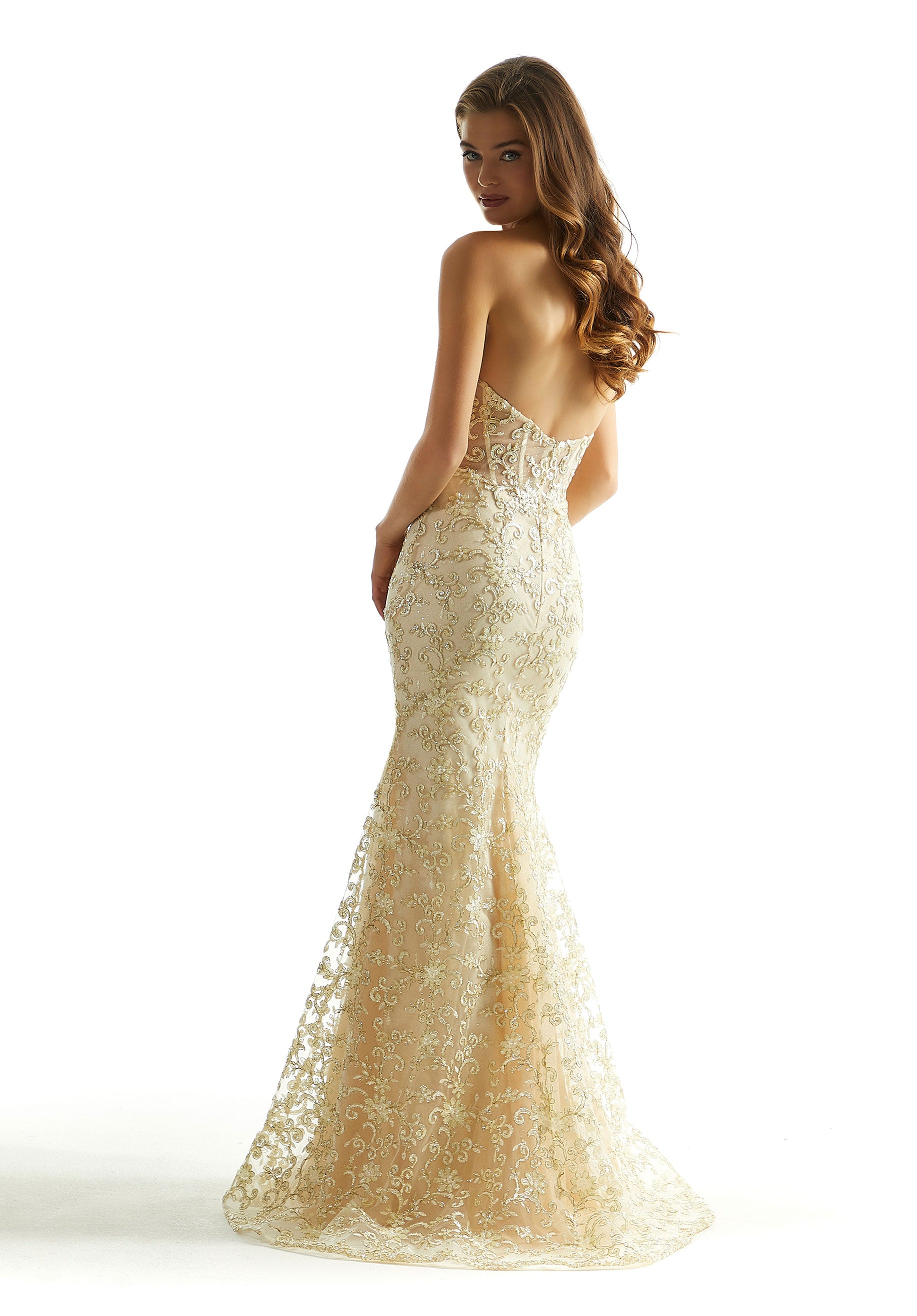 Prom Dresses Long Fitted Formal Beaded Lace Prom Dress Champagne