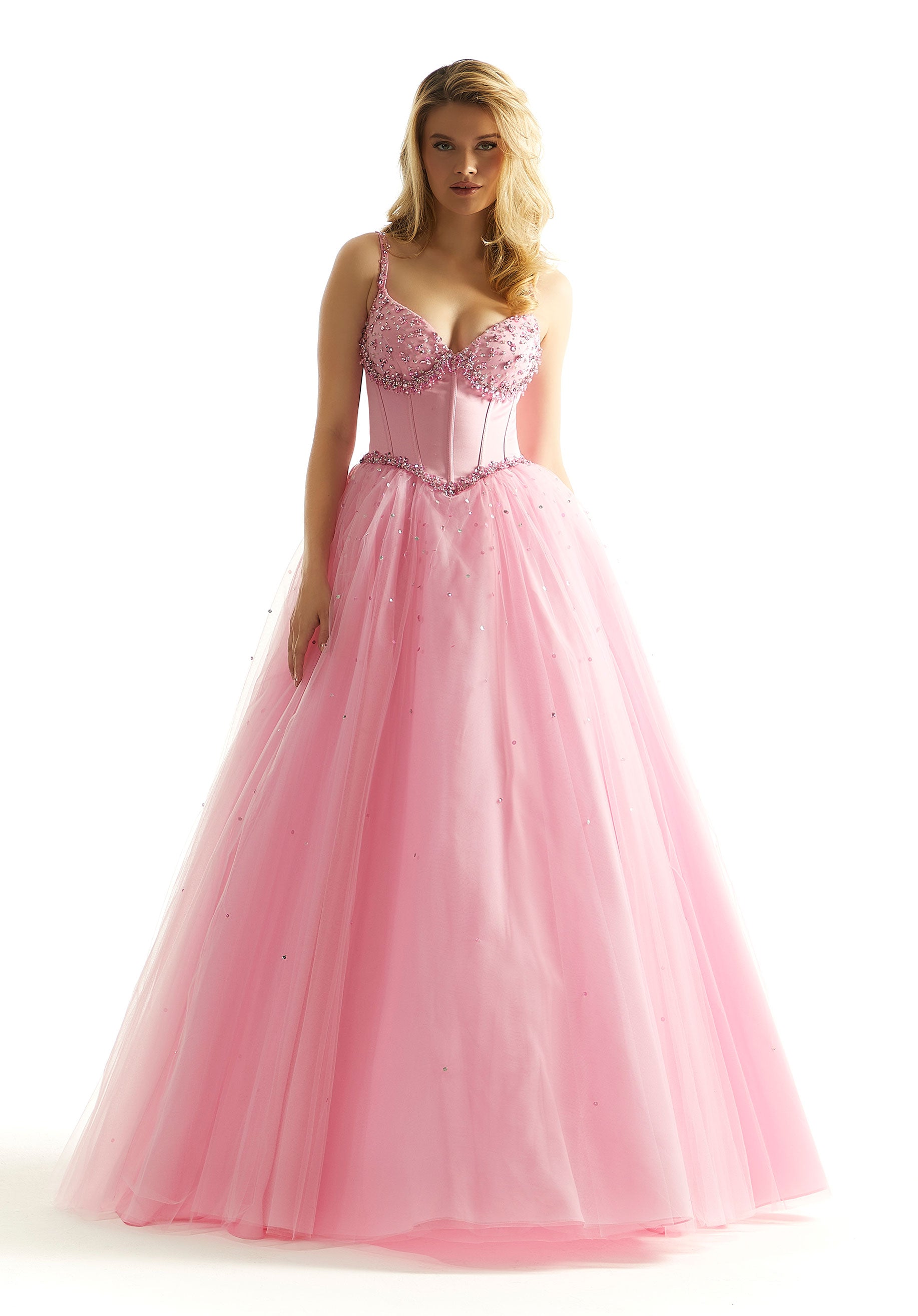 Prom Dresses Ball Gown Long Corset Beaded Prom Dress Pucker Up Pink