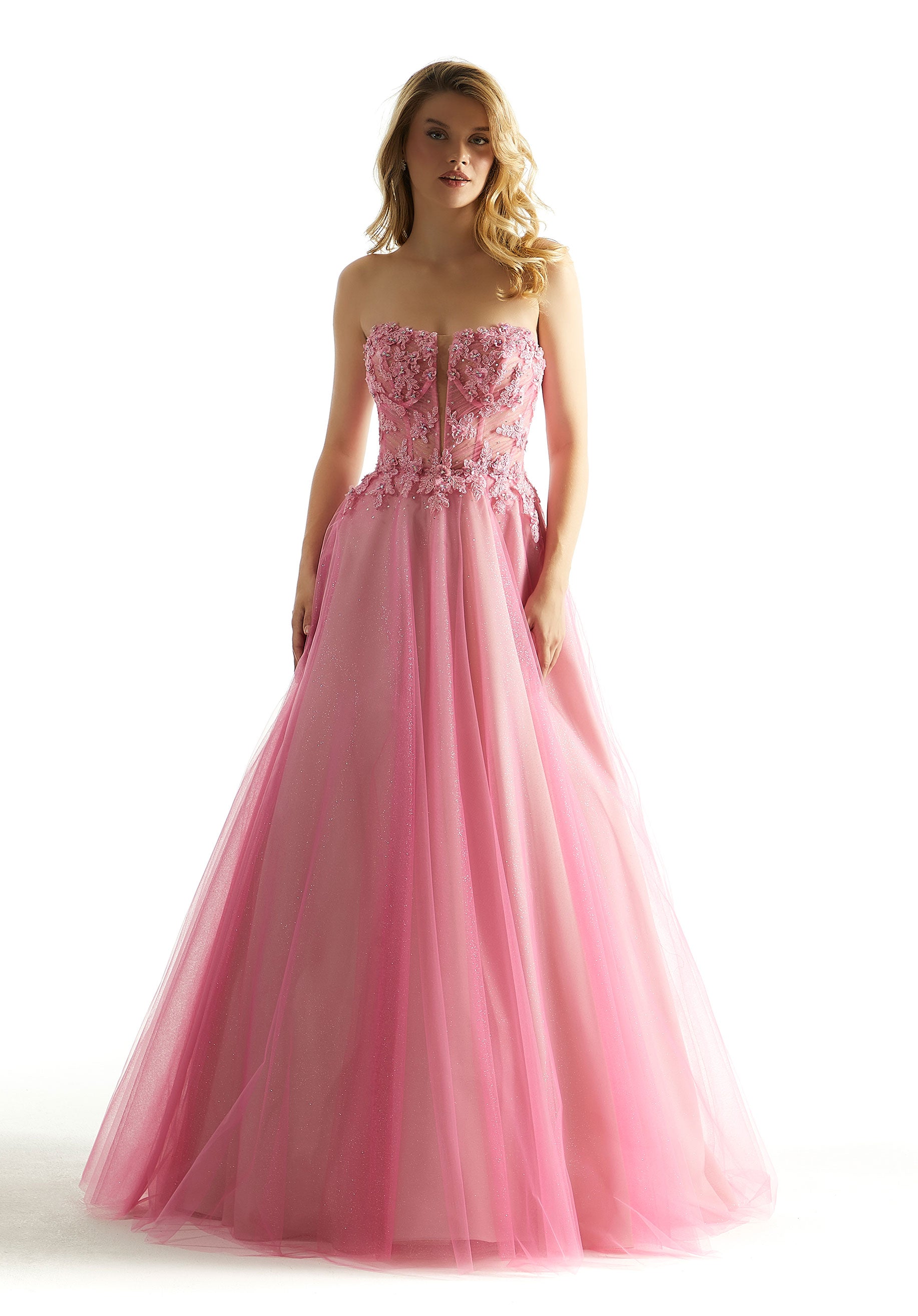 MGNY Madeline Gardner New York 49086 Formal Long A Line Beaded Floral Prom Dress