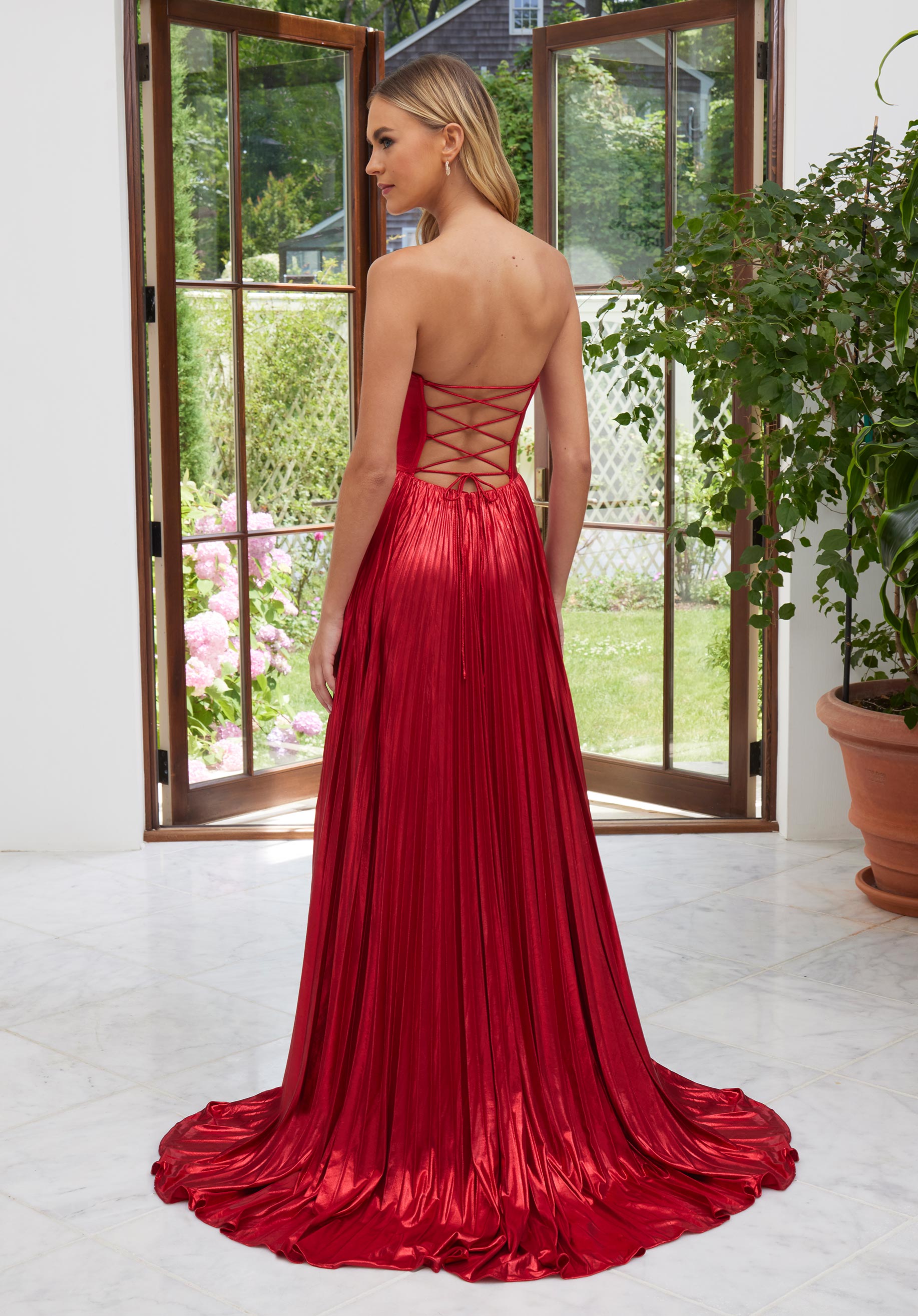 Prom Dresses A Line Long Formal Prom Pleated Dress Red