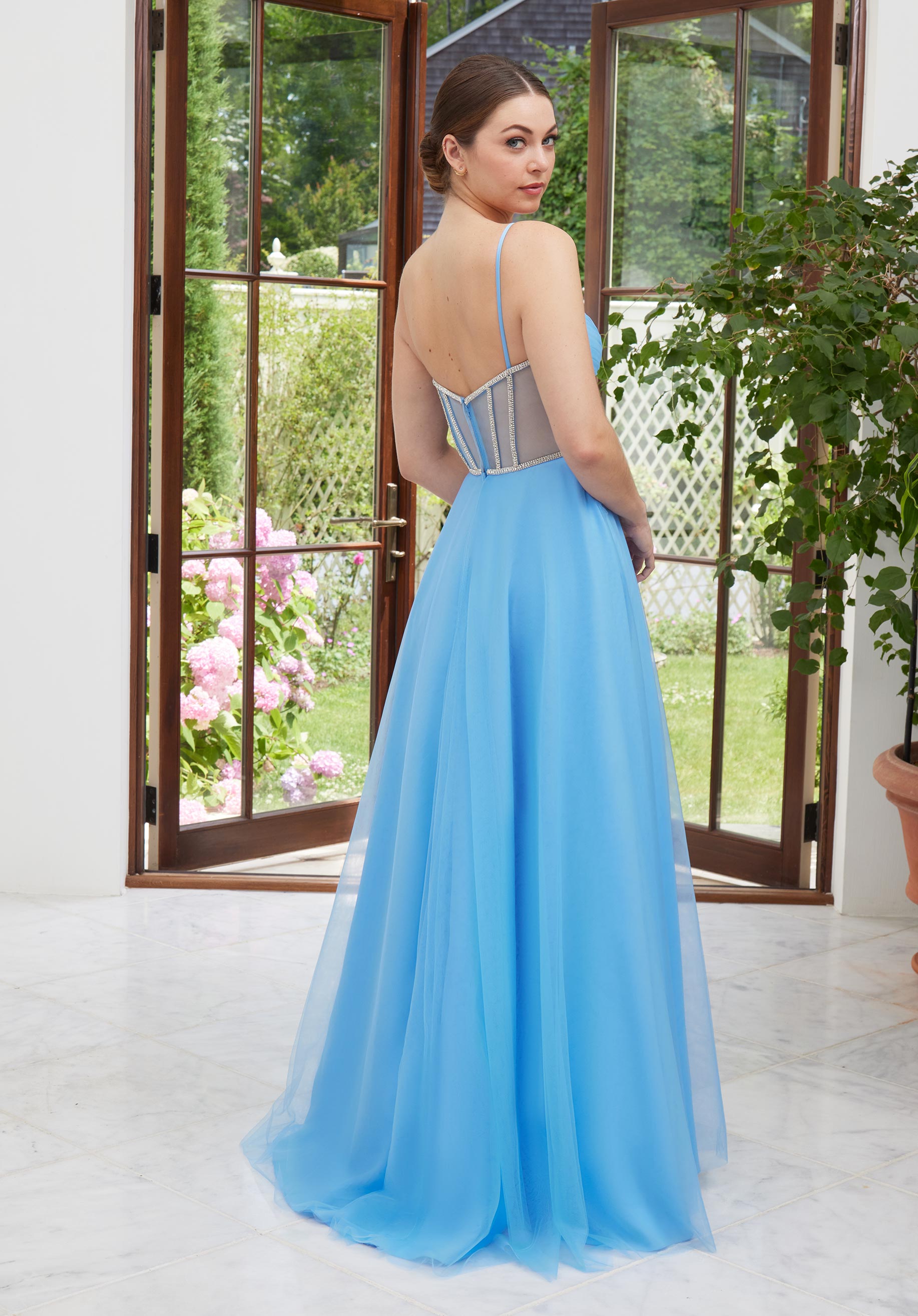 MGNY Madeline Gardner New York 49114 A Line Long Formal Ruched Prom Dress
