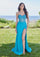 Prom Dresses Long Formal 3D Slit Prom Dress Ocean Blue