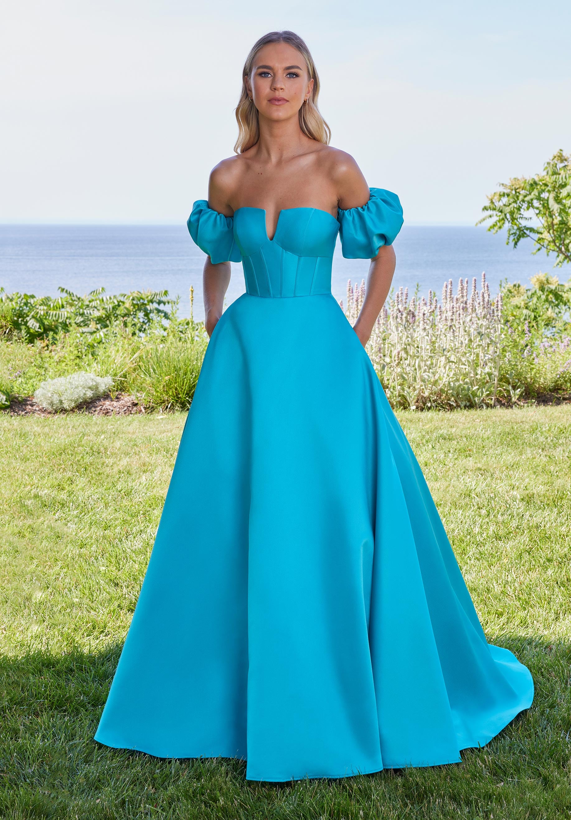 MGNY Madeline Gardner New York 49129 Long Formal Ball Gown Puff Prom Dress