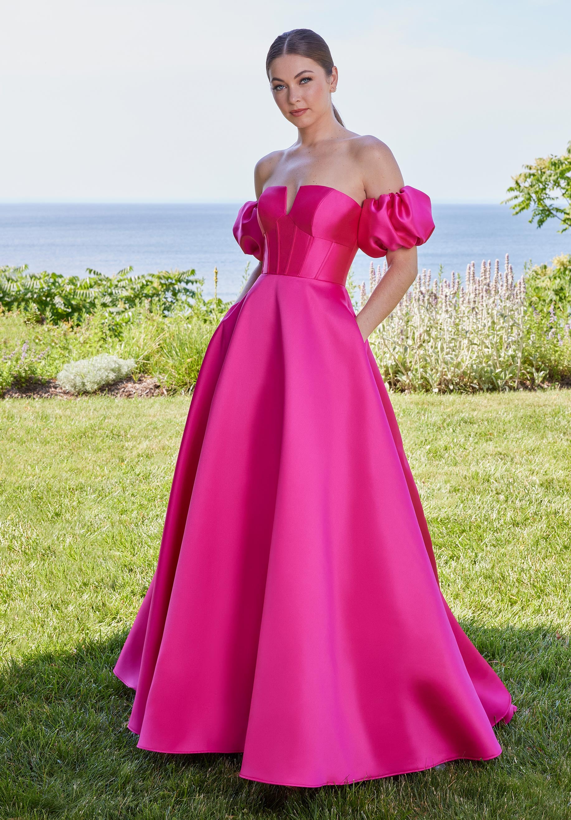 MGNY Madeline Gardner New York 49129 Long Formal Ball Gown Puff Prom Dress