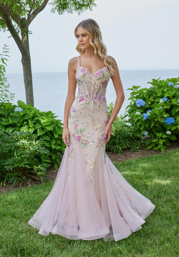 Morilee Prom 49130 Long Floral Beaded Mermaid Prom Dress