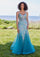 Prom Dresses Long Floral Beaded Mermaid Prom Dress Teal/Multi