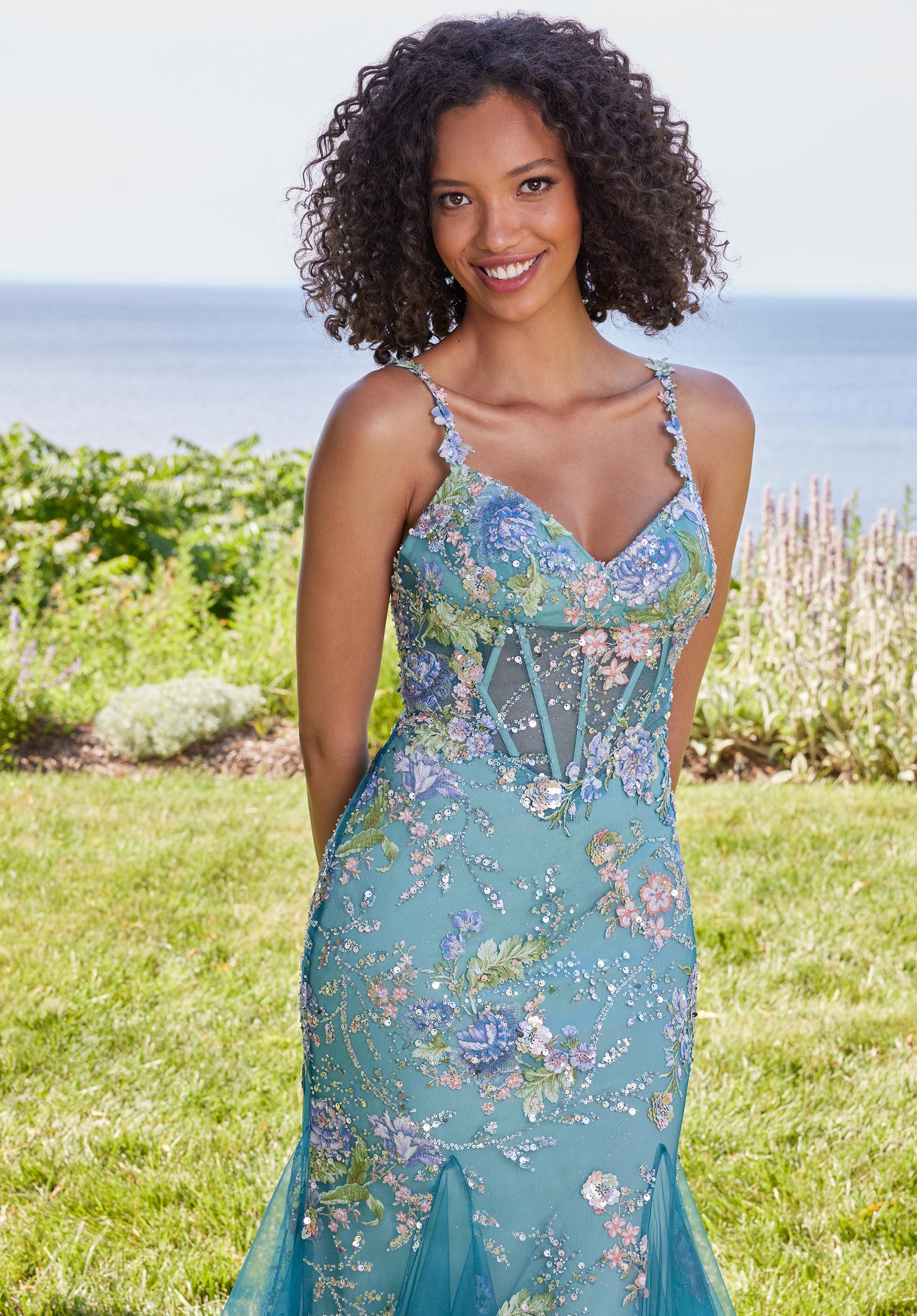 MGNY Madeline Gardner New York 49130 Long Floral Beaded Mermaid Prom Dress