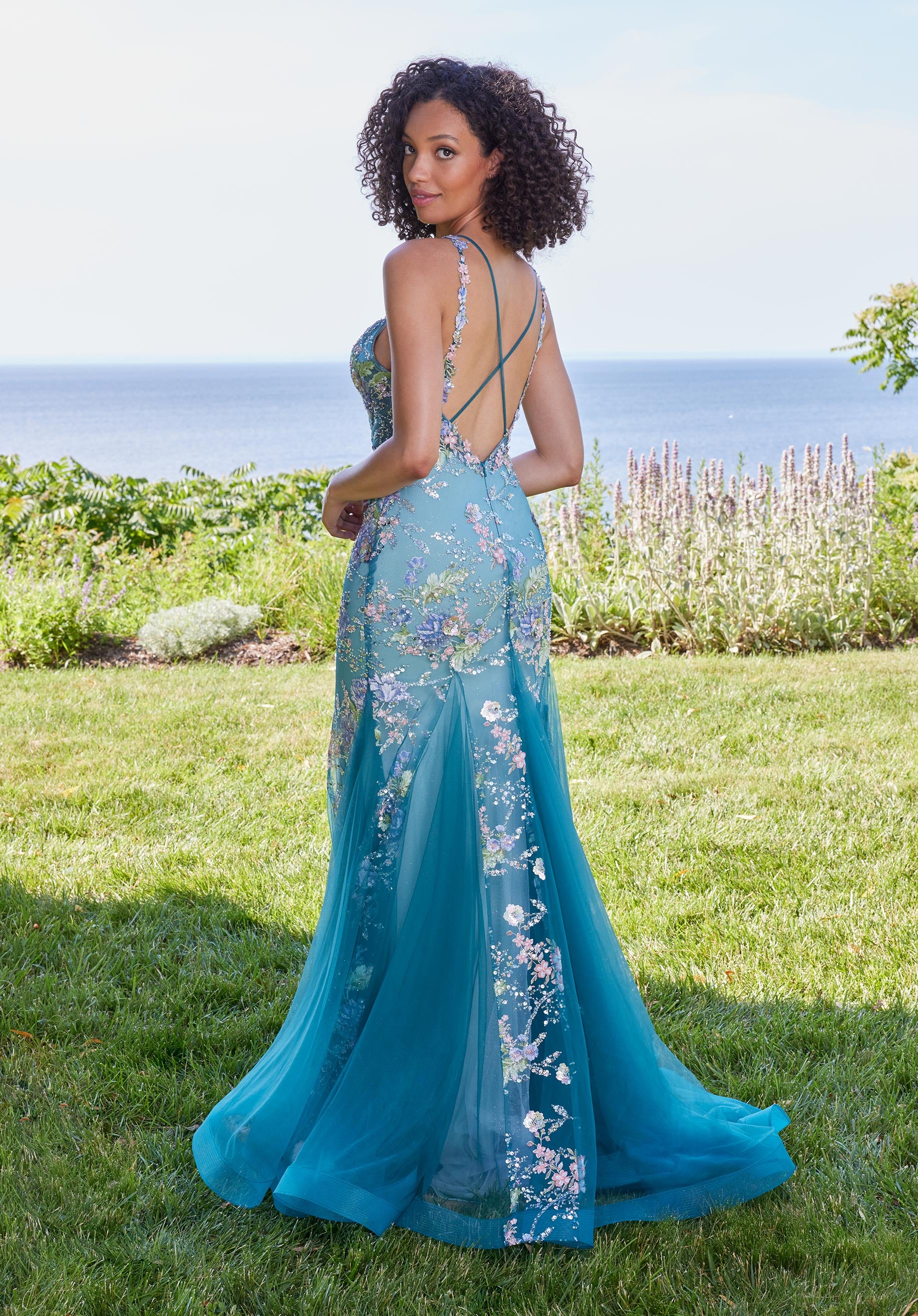 MGNY Madeline Gardner New York 49130 Long Floral Beaded Mermaid Prom Dress