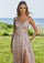 Prom Dresses Long Sequin Slit Formal Prom A Line Dress Blush