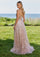 Prom Dresses Long Sequin Slit Formal Prom A Line Dress Blush