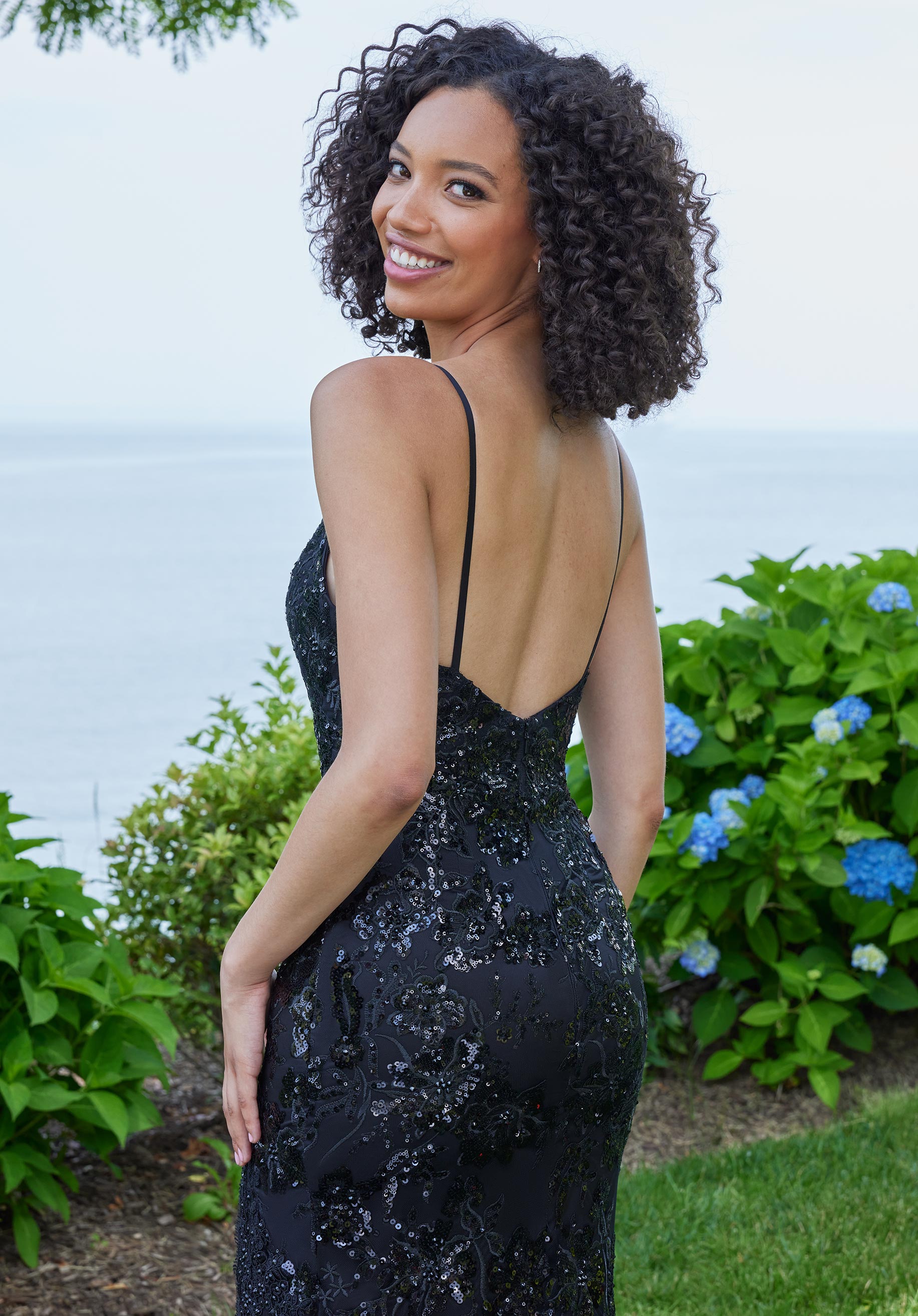 Prom Dresses Long Formal Floral Sequin Lace Prom Dress Black/Black
