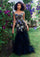 Prom Dresses Long Mermaid Prom Floral Formal Dress  Black/Multi