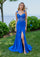 Prom Dresses Long 3D Floral Slit Formal Prom Dress Royal
